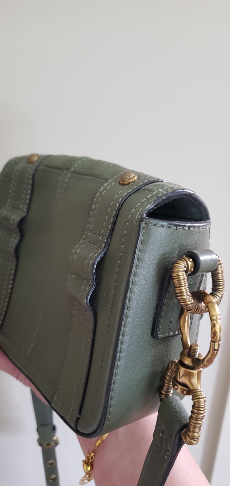 Aje Hutton Suede Green Khaki Bag Leather Cross Body Or Belt Clutch Purse