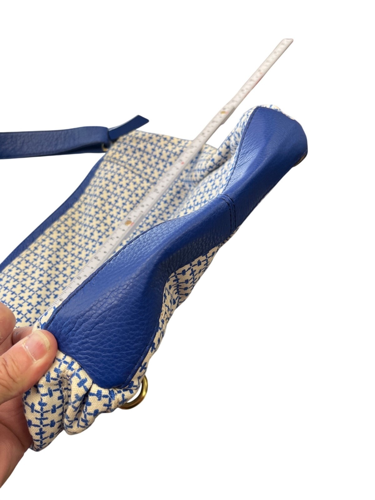 Fossil VTG wms bllue gold leather blended messenger crossbody bag SKU 10-049