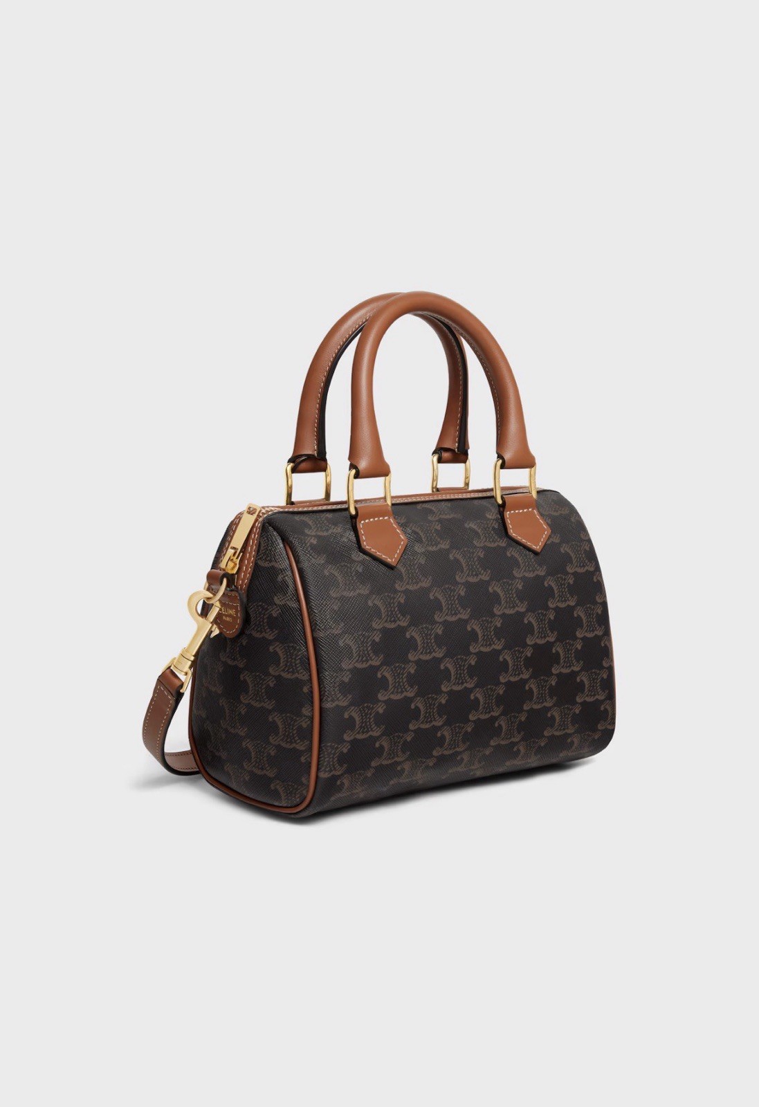 Celine Small Boston In Triomphe Canvas And Calfskin