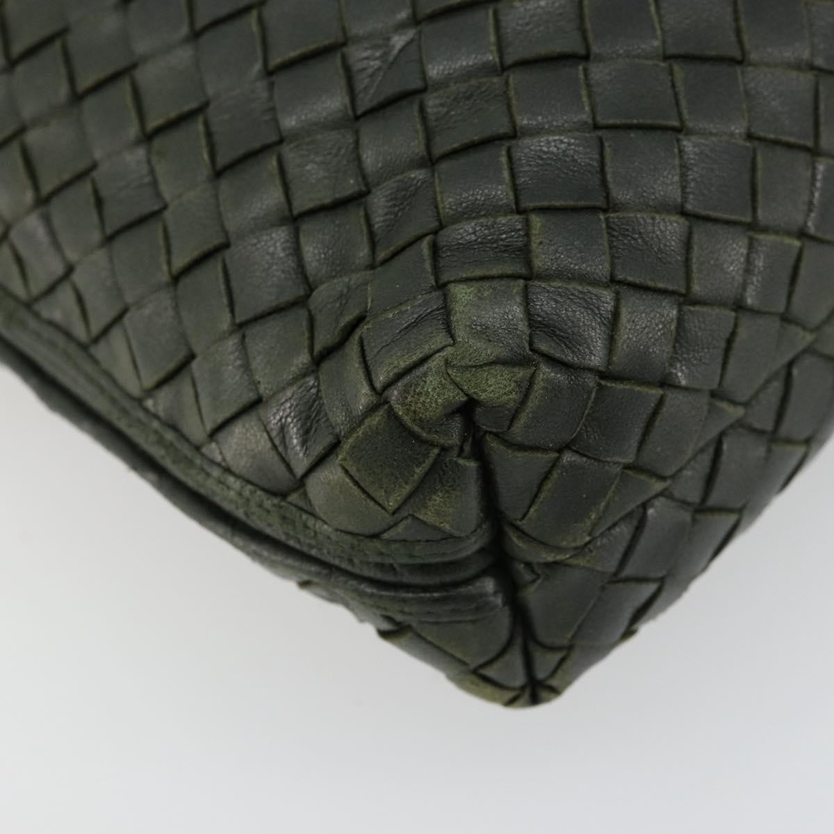 BOTTEGA VENETA INTRECCIATO Shoulder Bag Leather Green Gold Auth ep14556