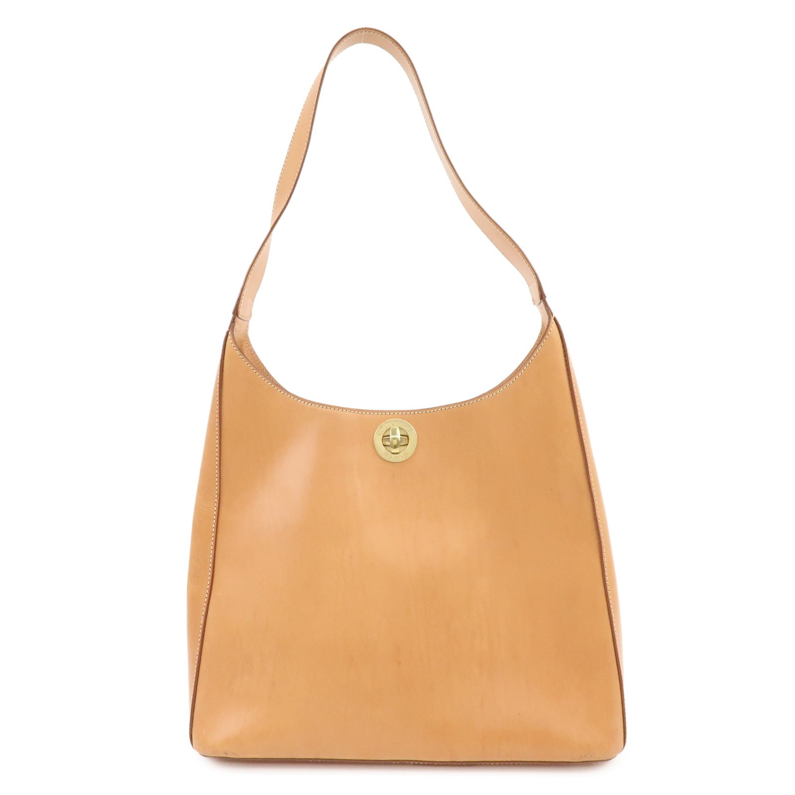 CELINE Logo Leather Turn Lock Shoulder Bag Hand Bag Light Brown Auth Used F/S