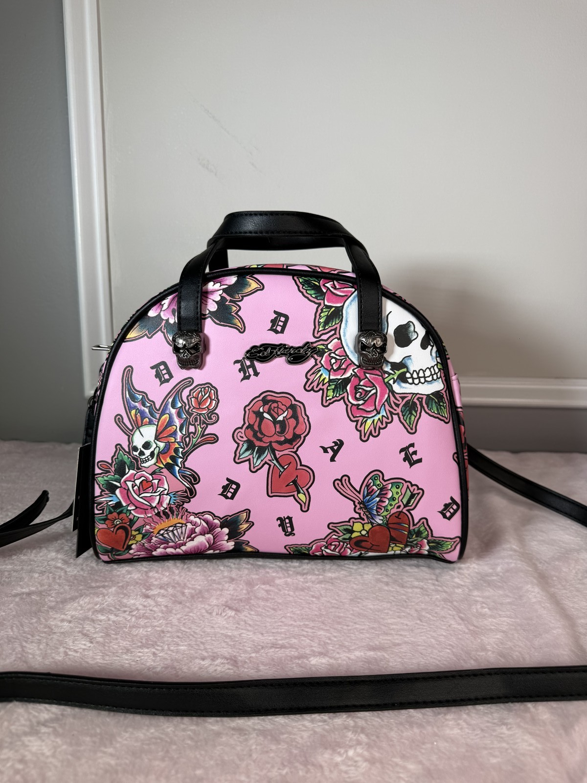 Ed Hardy Pink Tattoo Print Insulated Lunch Tote