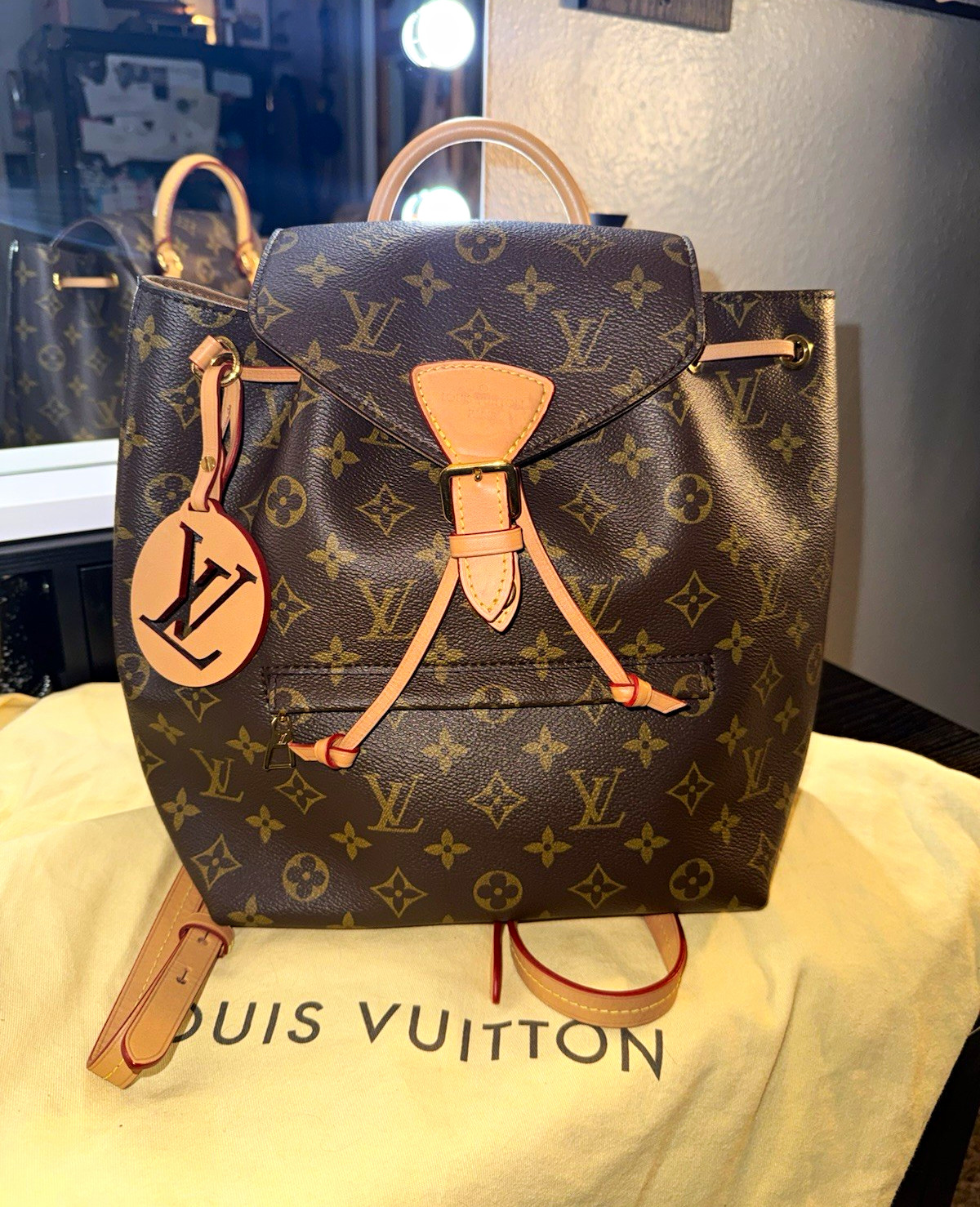 Louis Vuitton Montsouris PM Monogram Brown Backpack Drawstring Buckle Small