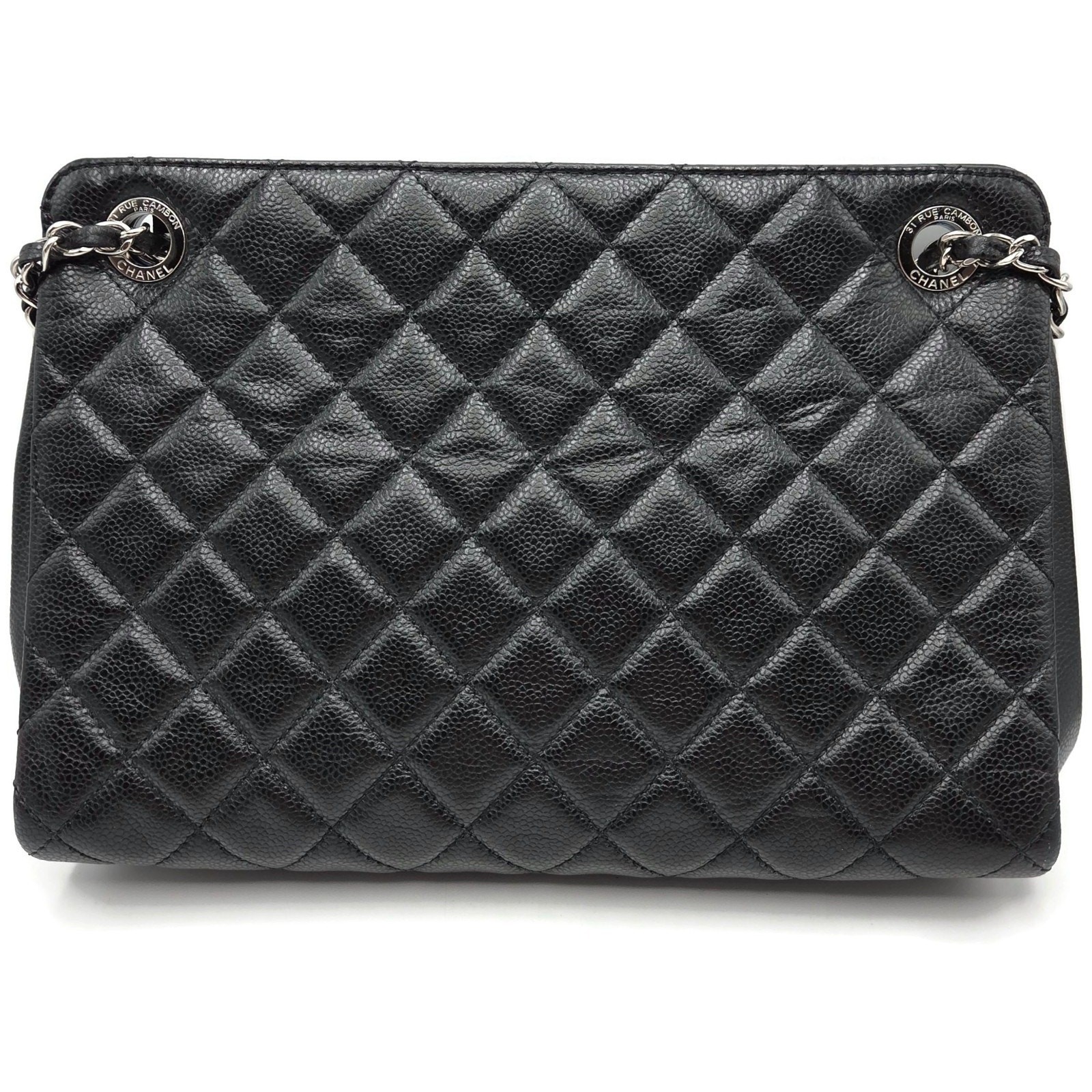 Chanel Grand Shopping Tote Handbag Black Caviar Leather Silver Hardware 13C GST