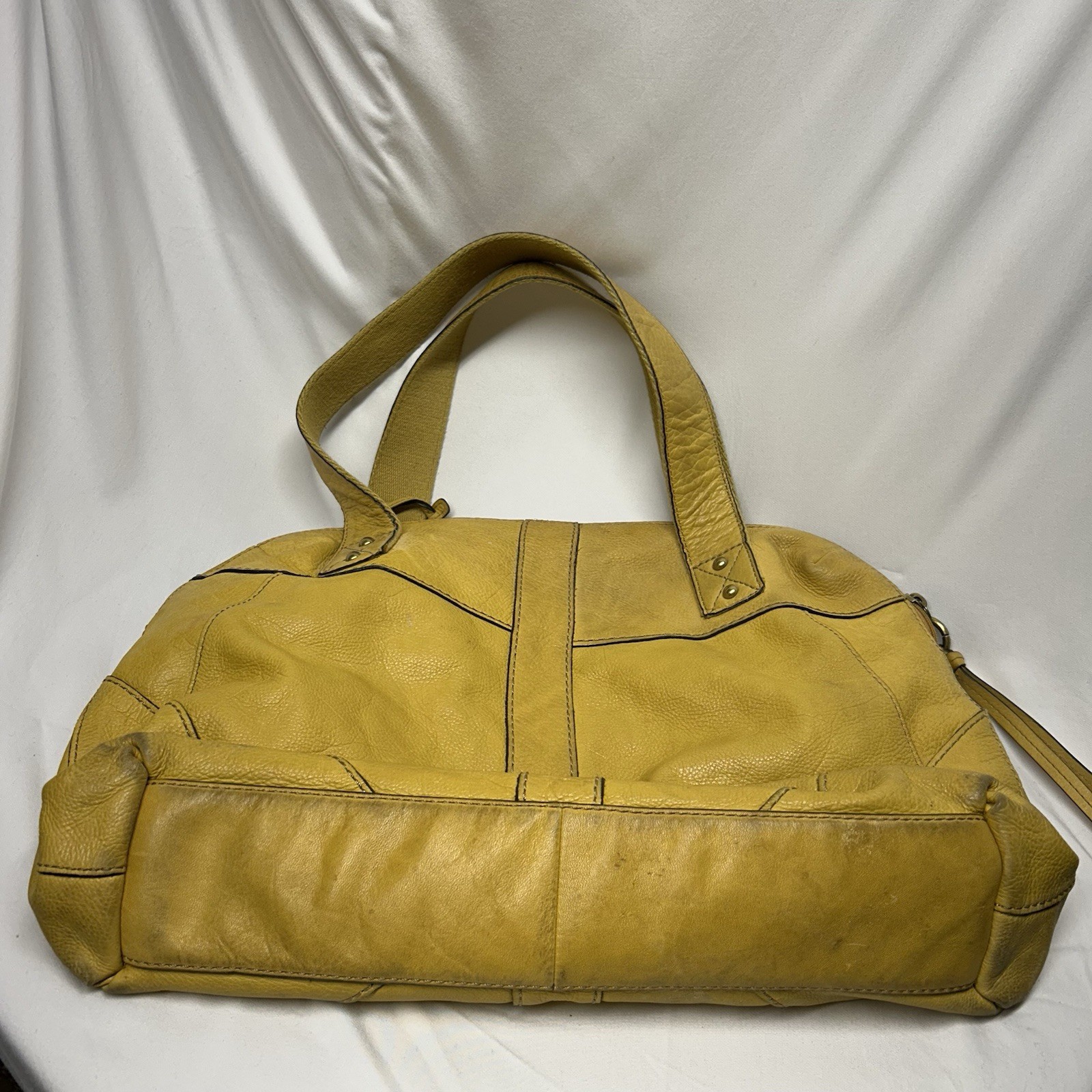 Vintage Fossil Mustard Yellow Leather Tote Shoulder Bag Key Fob Series RARE
