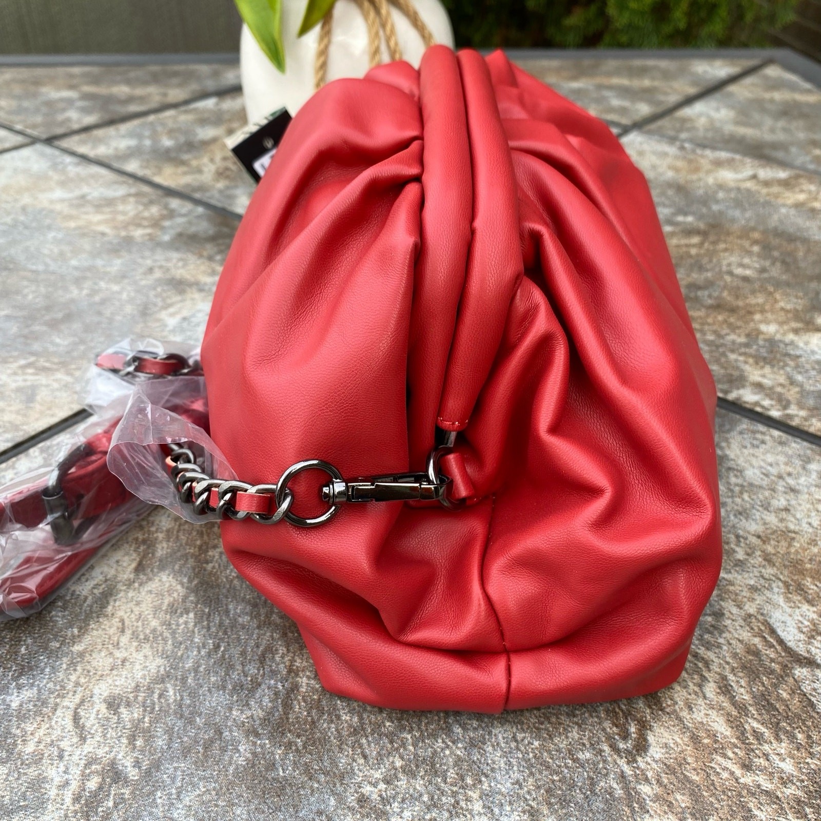 BADGLEY MISCHKA Red Wrapped Frame Logo Slouch Crossbody Bag $149 Hinge