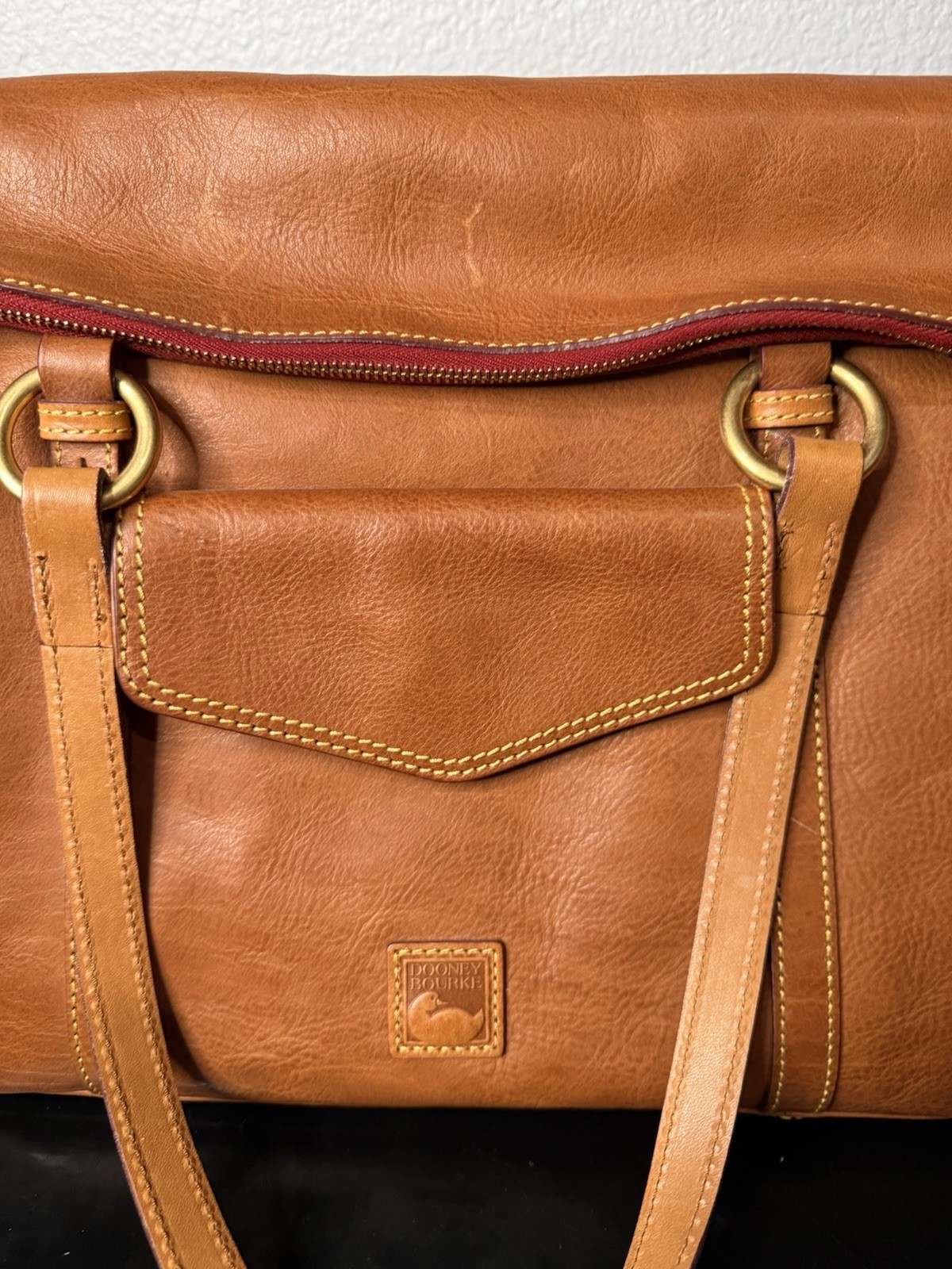 Dooney & Bourke Brown Medium Shoulder Bag Zip Tassel Detachable Strap Gold