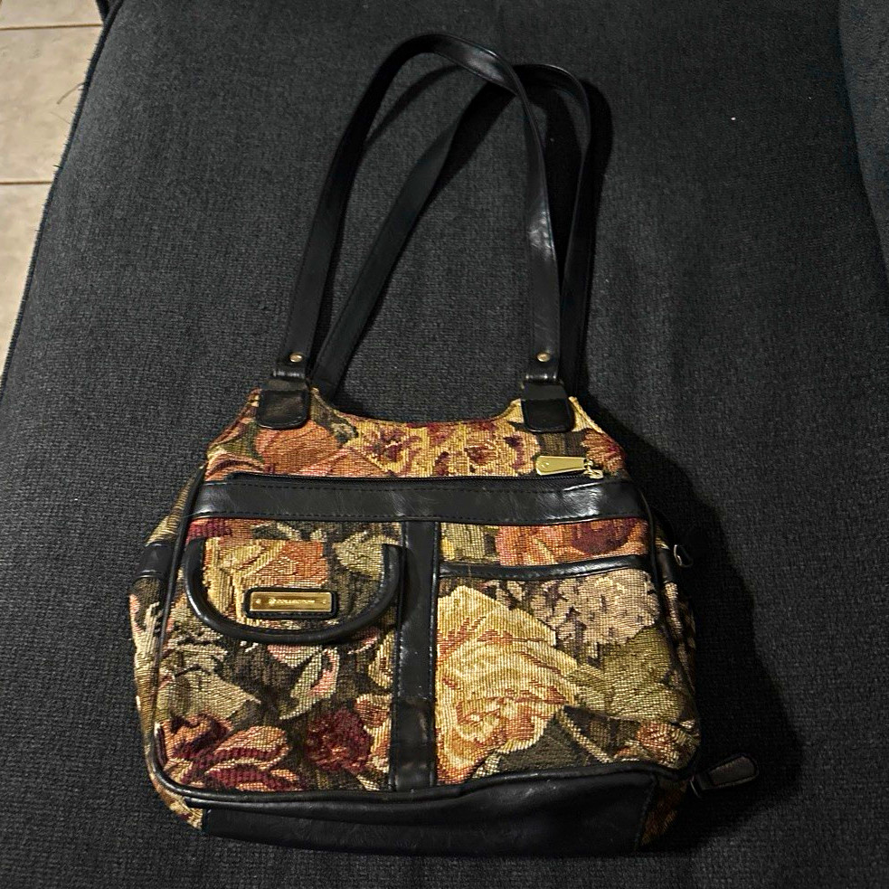 Collection Floral Tapestry Shoulder Bag, Zip Closure, Pockets, Multicolor