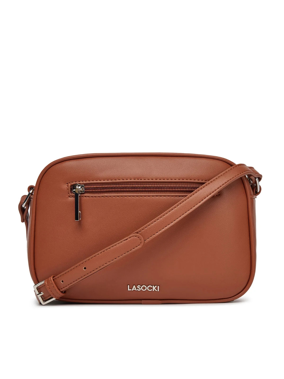 Lasocki Brown Leather Crossbody Bag Zip Shoulder Handbag Adjustable Strap