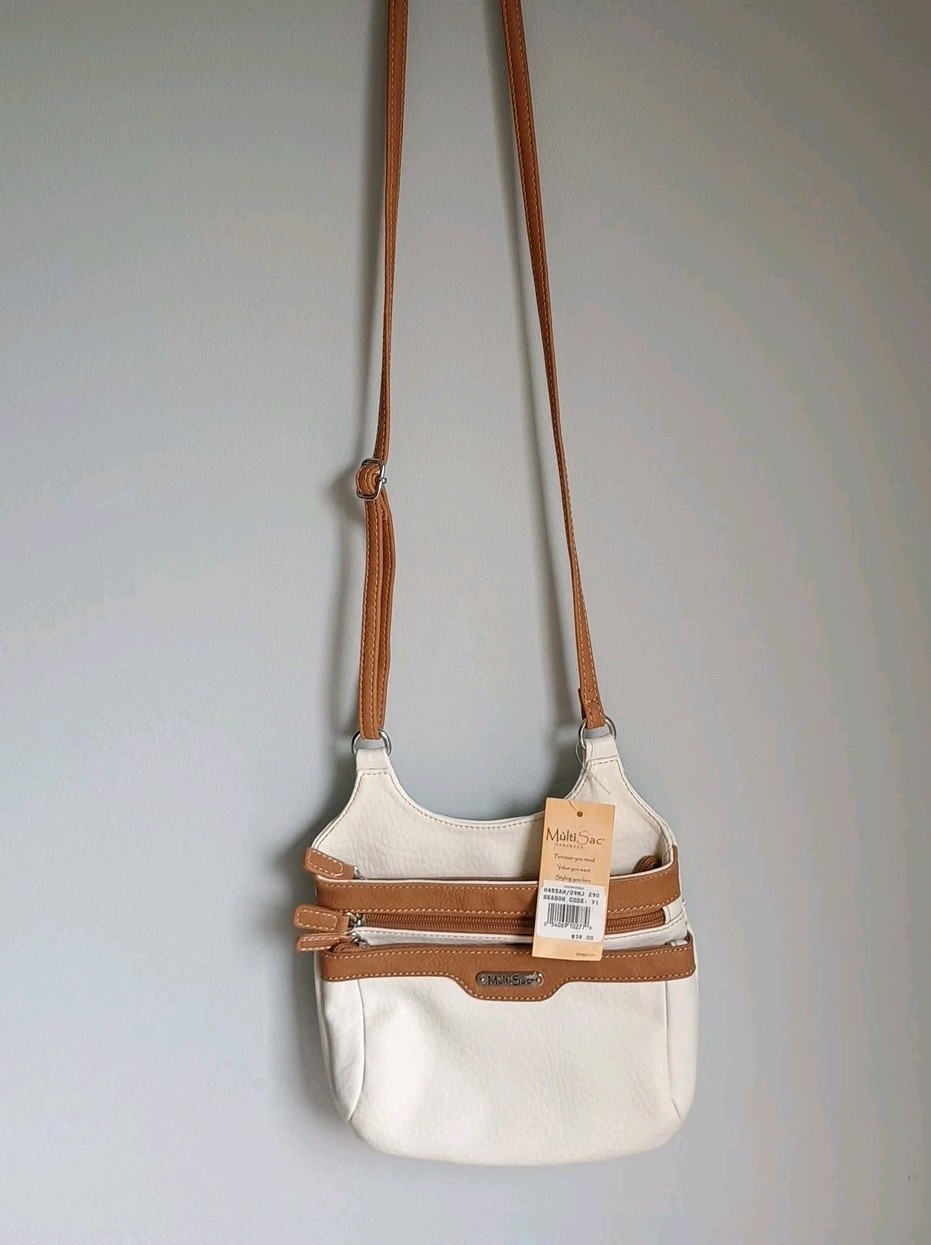 Multisac Crossbody Purse – Ivory & Light Brown – Adustable- New With Tags