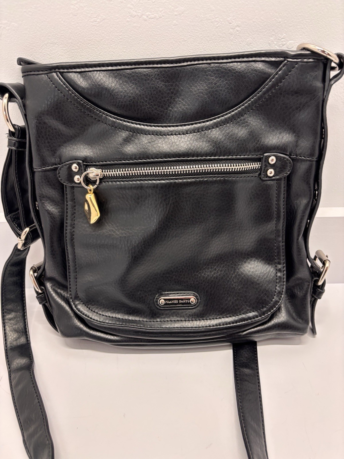Franco Sarto Large Black Studded Crossbody Shoulder Bag Purse