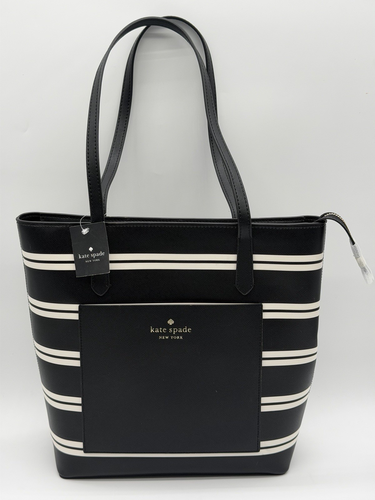 NEW Kate Spade Black and White Striped Tote Style Purse