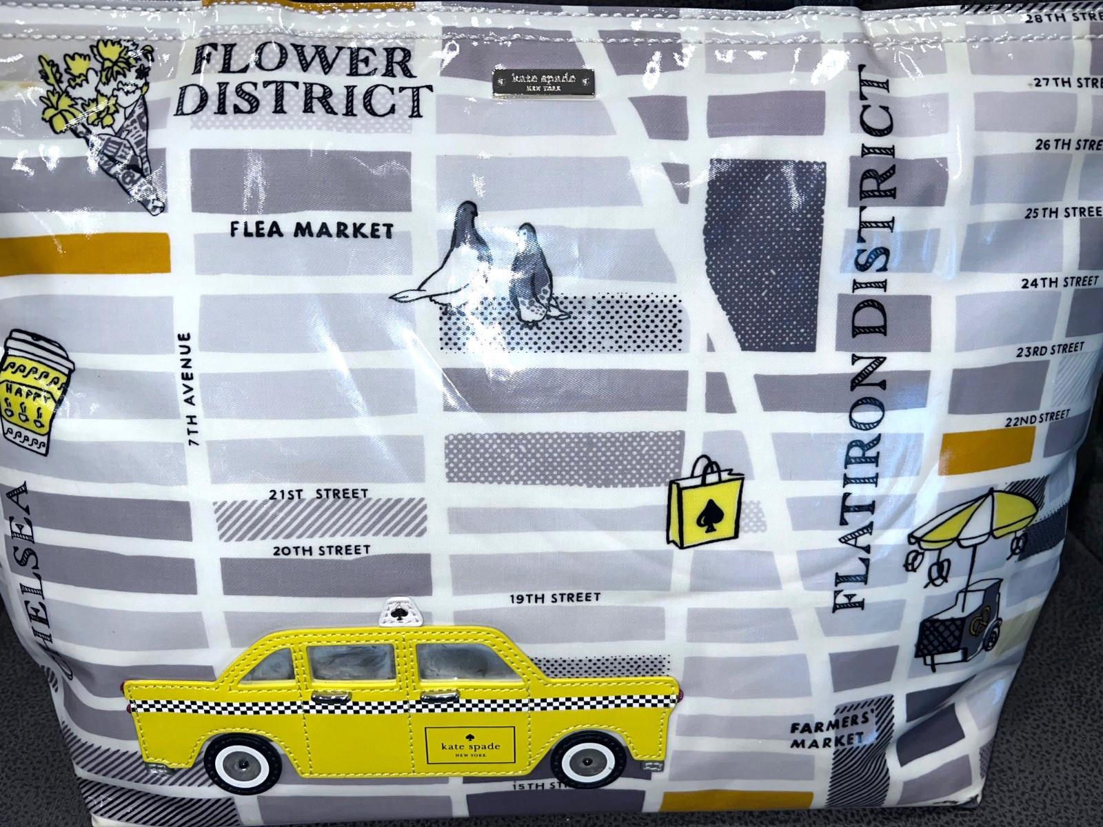 KATE SPADE Francis Tote Bag Yellow Taxi Cab New York City Map Clearcoated Fabric
