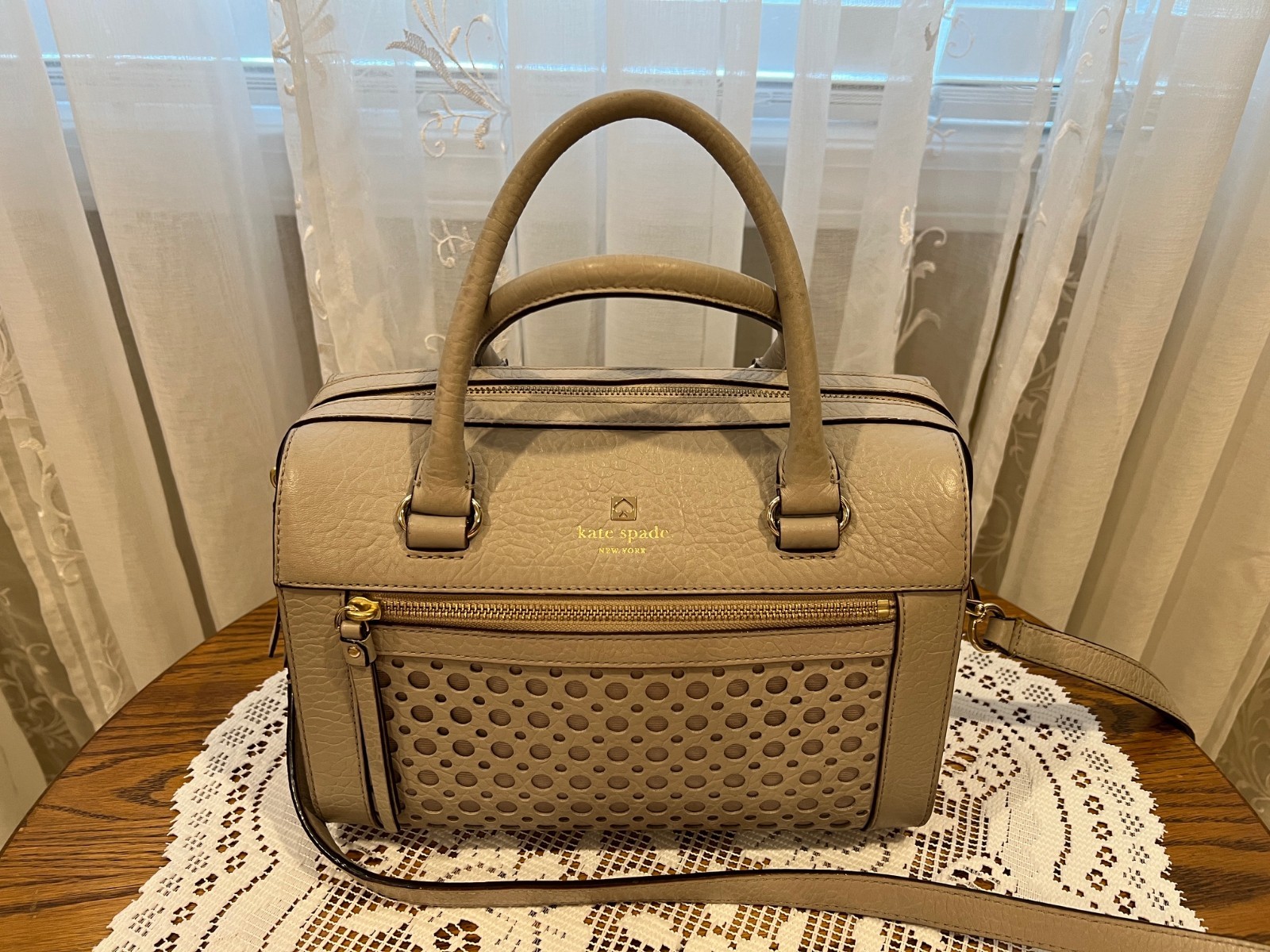 Kate Spade Perri Lane Bubbles Leather Crossbody Bag Taupe