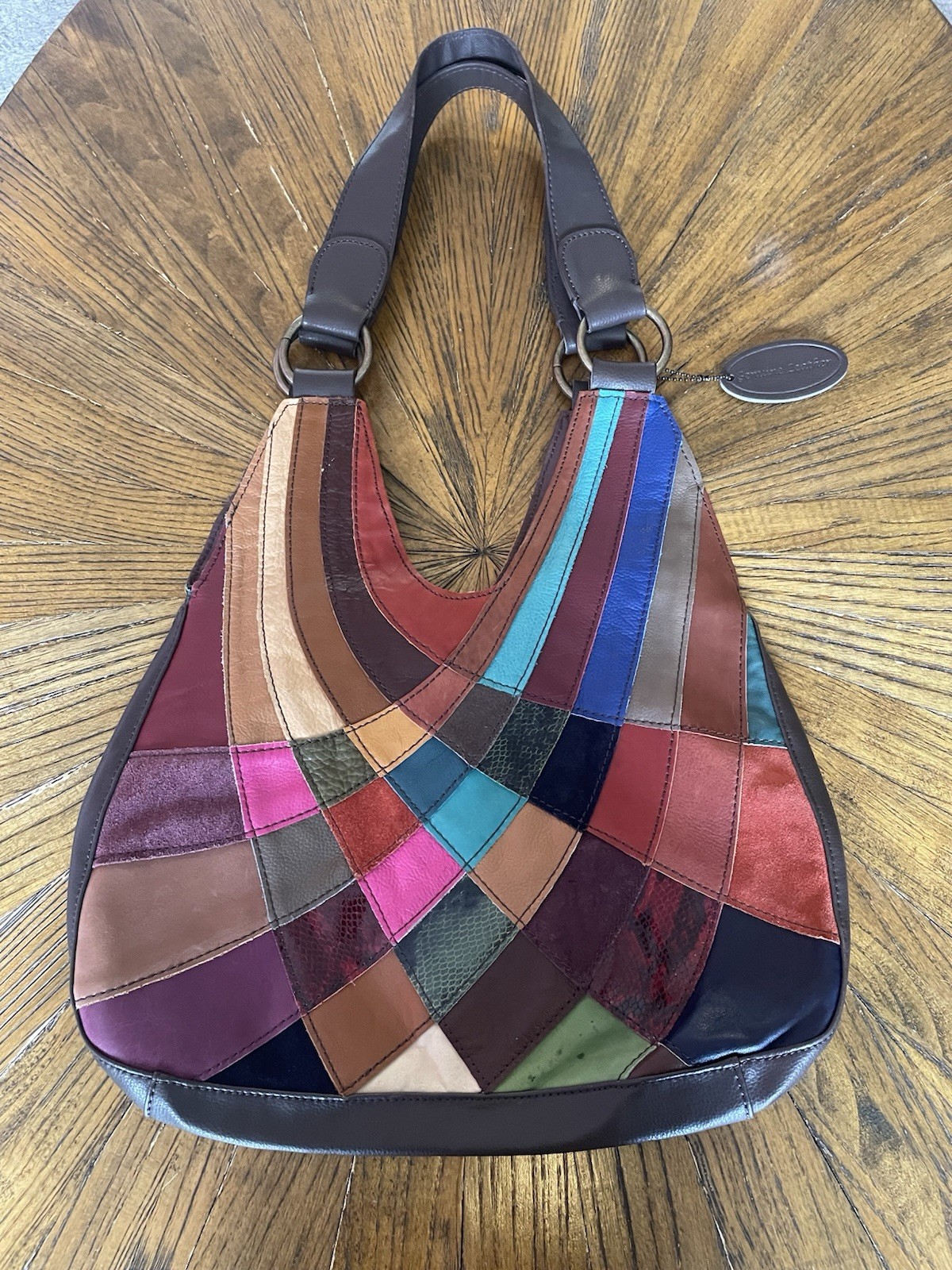 Wilsons Leather Multicolor Patchwork Shoulder Bag Brown Strap Zip Magnetic