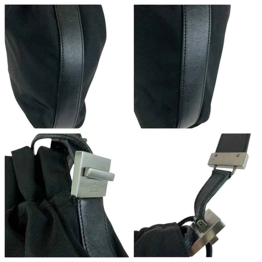 Gucci Black Gunmetal Hardware Nylon/Leather 001 3707 Shoulder Bag Pochette Ladie