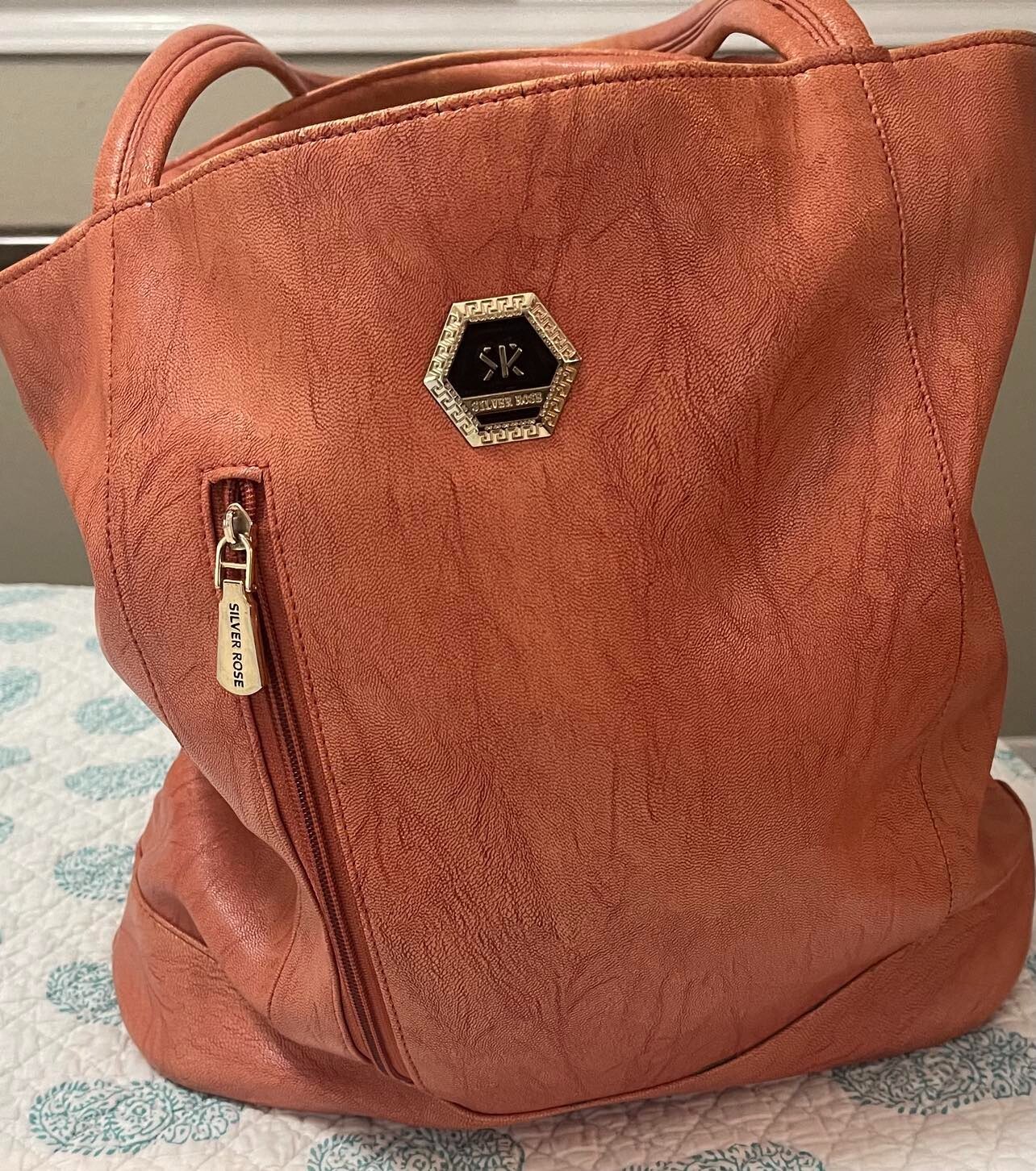 SR Purse SILVER ROSE Handbag with Shoulder Strap Roomy 11 Inch Drop Rosey Pink