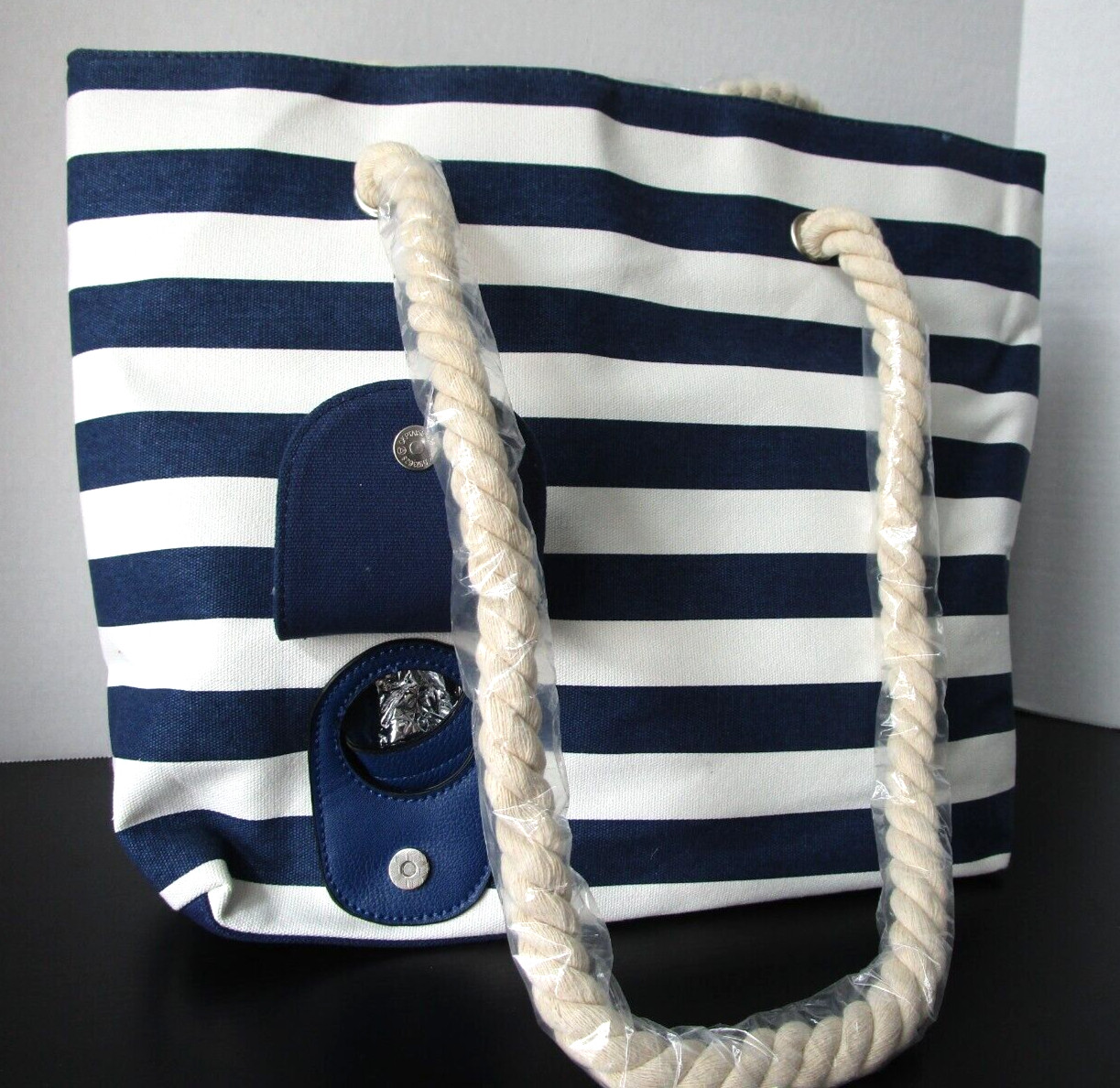 PortoVino Wine Tote Bag Purse Blue & White Canvas * Hidden Spout & Wine Bladder
