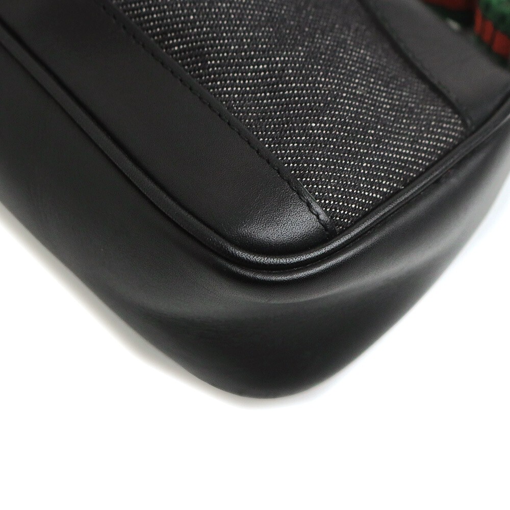 GUCCI Black Sherry Line Leather Canvas Shoulder Bag Accessory Pouch 92820