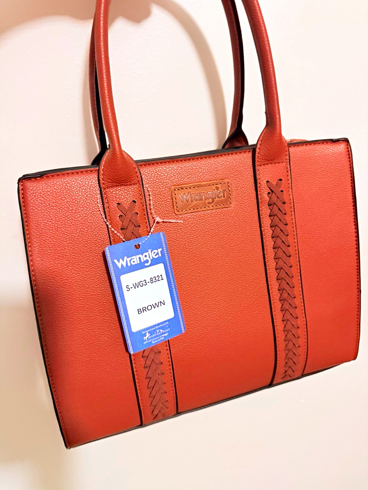 Wrangler Brown Satchel Top Handle Bag Zip Closure Detachable Strap Braided