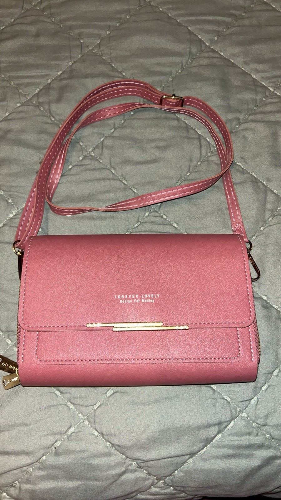 Forever Lovely Pink Shoulder Bag with Detachable Strap, Card Slots, Metal Accent