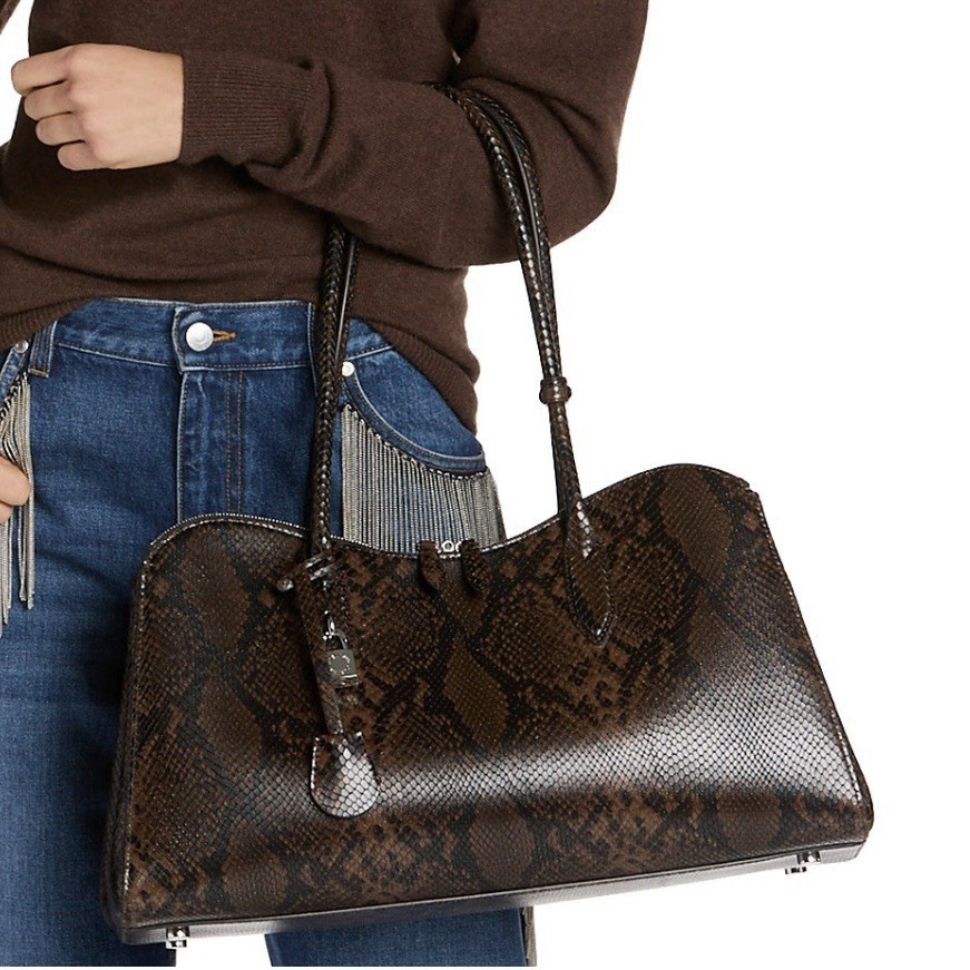 Stella McCartney Brown Snake-Embossed Shoulder Padlock Key silver RETAIL 2295.00