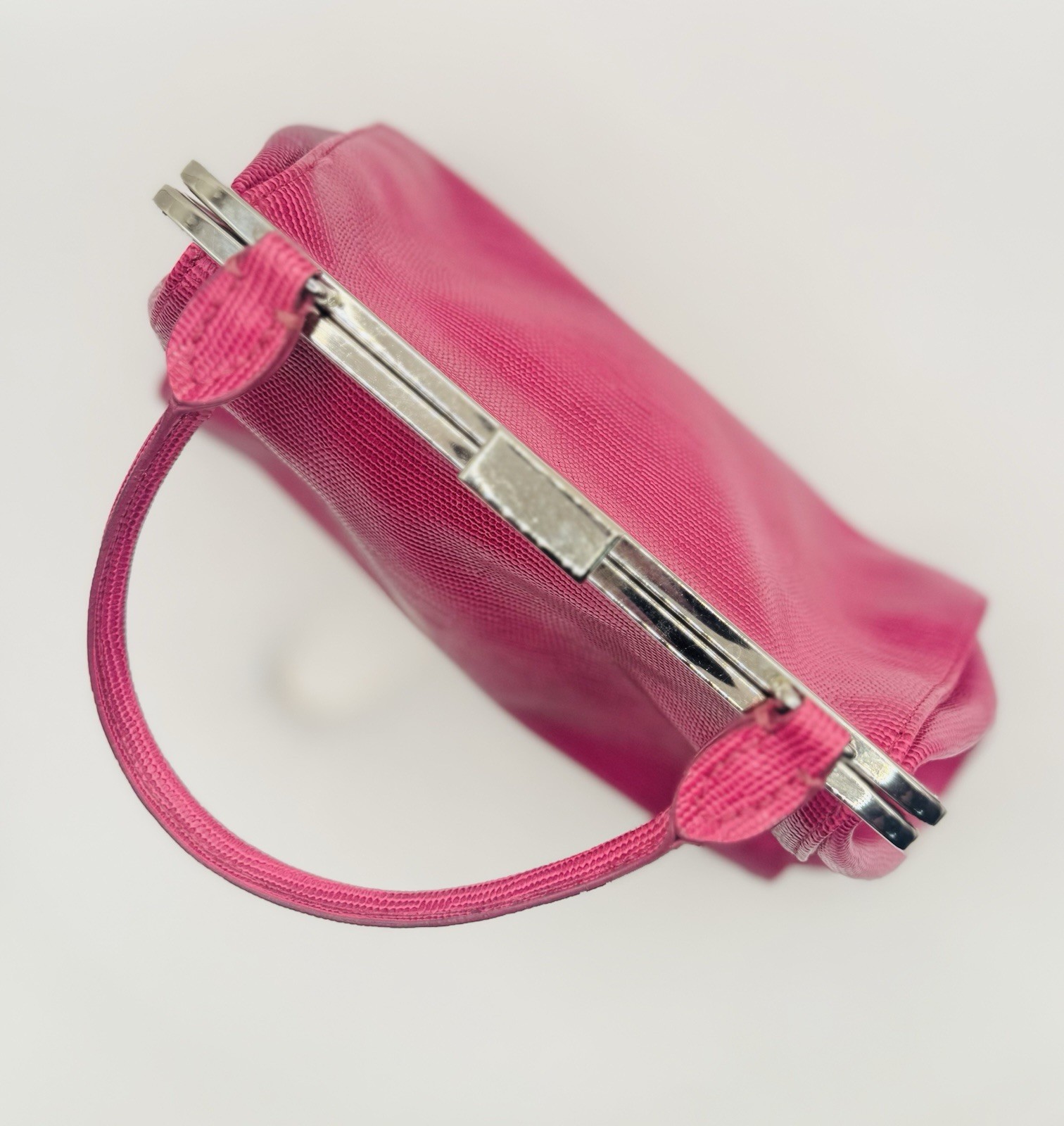 Hot 🌺 Pink Amanda Smith Leather 9”x12” Bag Clutch Silver Lift Clasp Pockets
