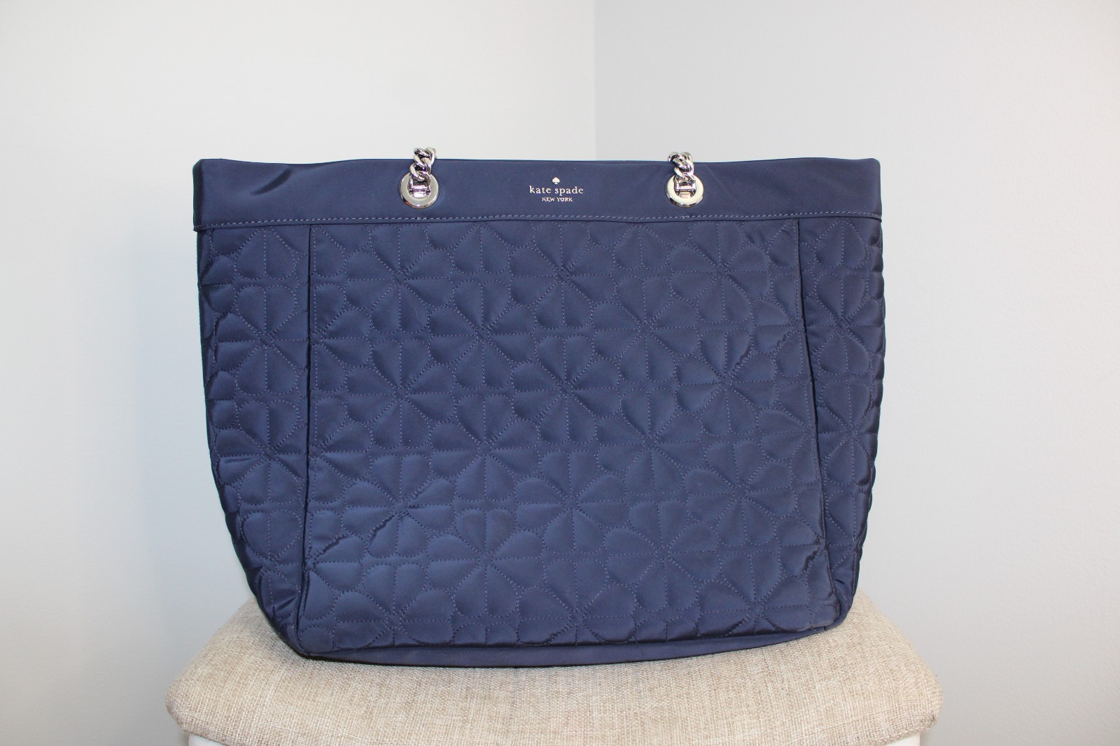 Kate Spade NY Quilted Floral Pattern, Nylon Chain Handle Large , Parisian Navy