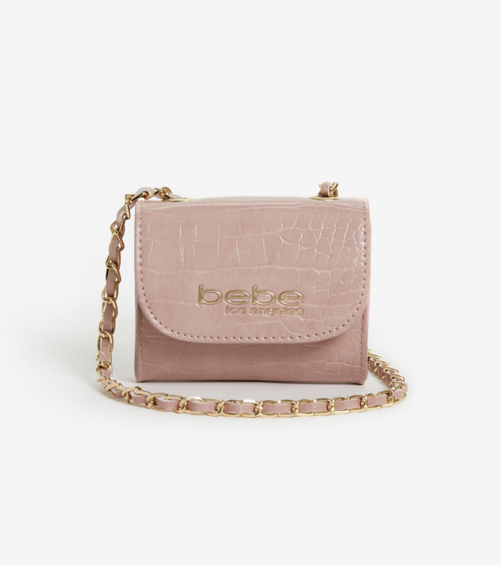 $59 bebe Women’s Camile Croco Micro Belt Fanny Pack Bag Faux Leather Dusty Pink