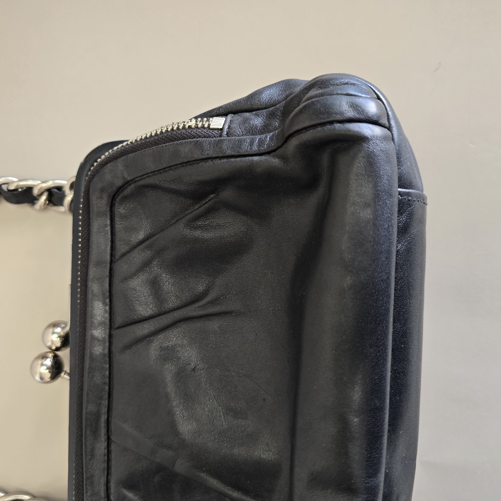 Rare Coach Parker Kisslock Black Leather Shoulder Bag W/ Chain Strap #13621
