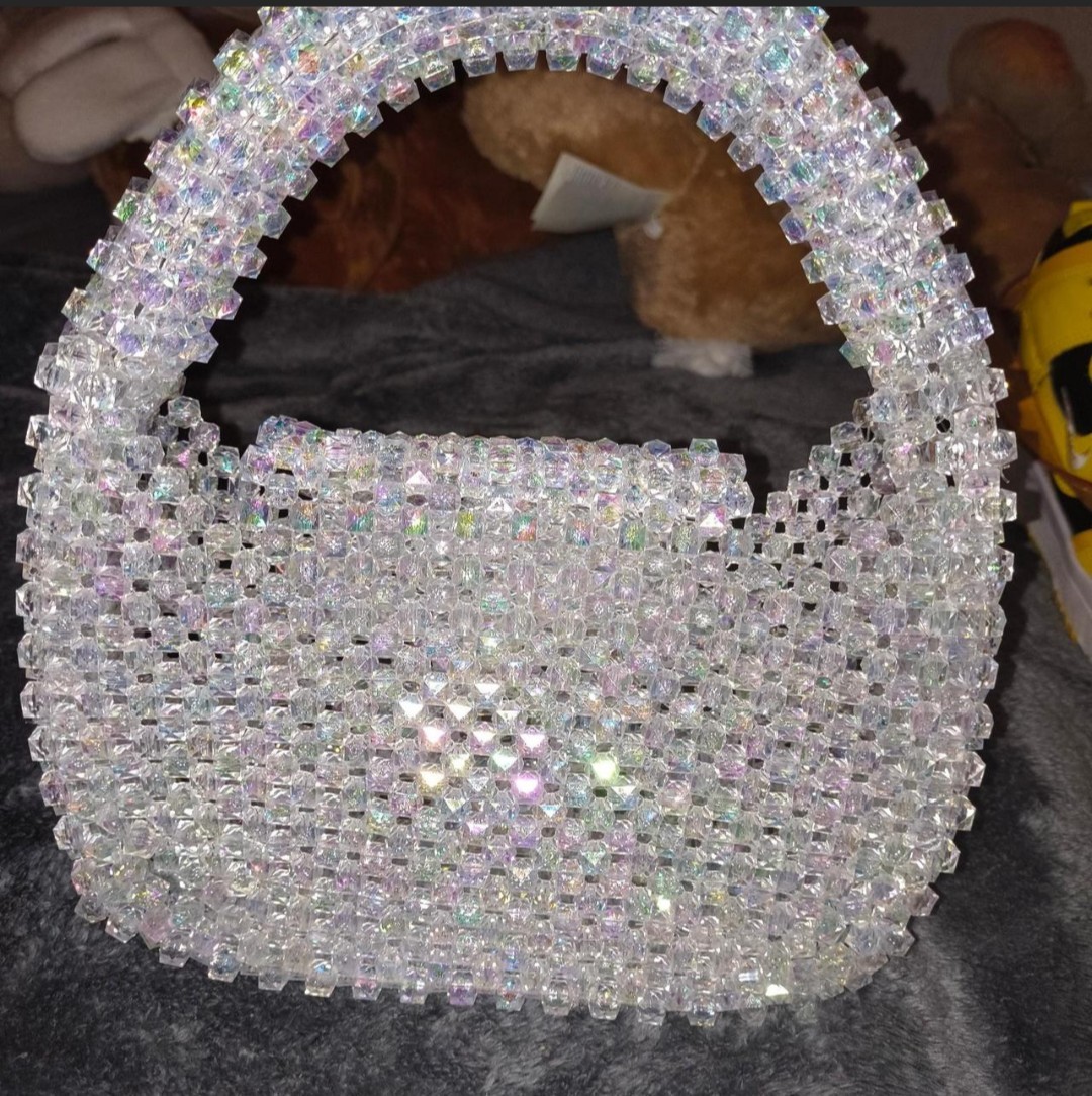 Clear Iridescent Acrylic Beaded Top Handle Bag Rectangle Women