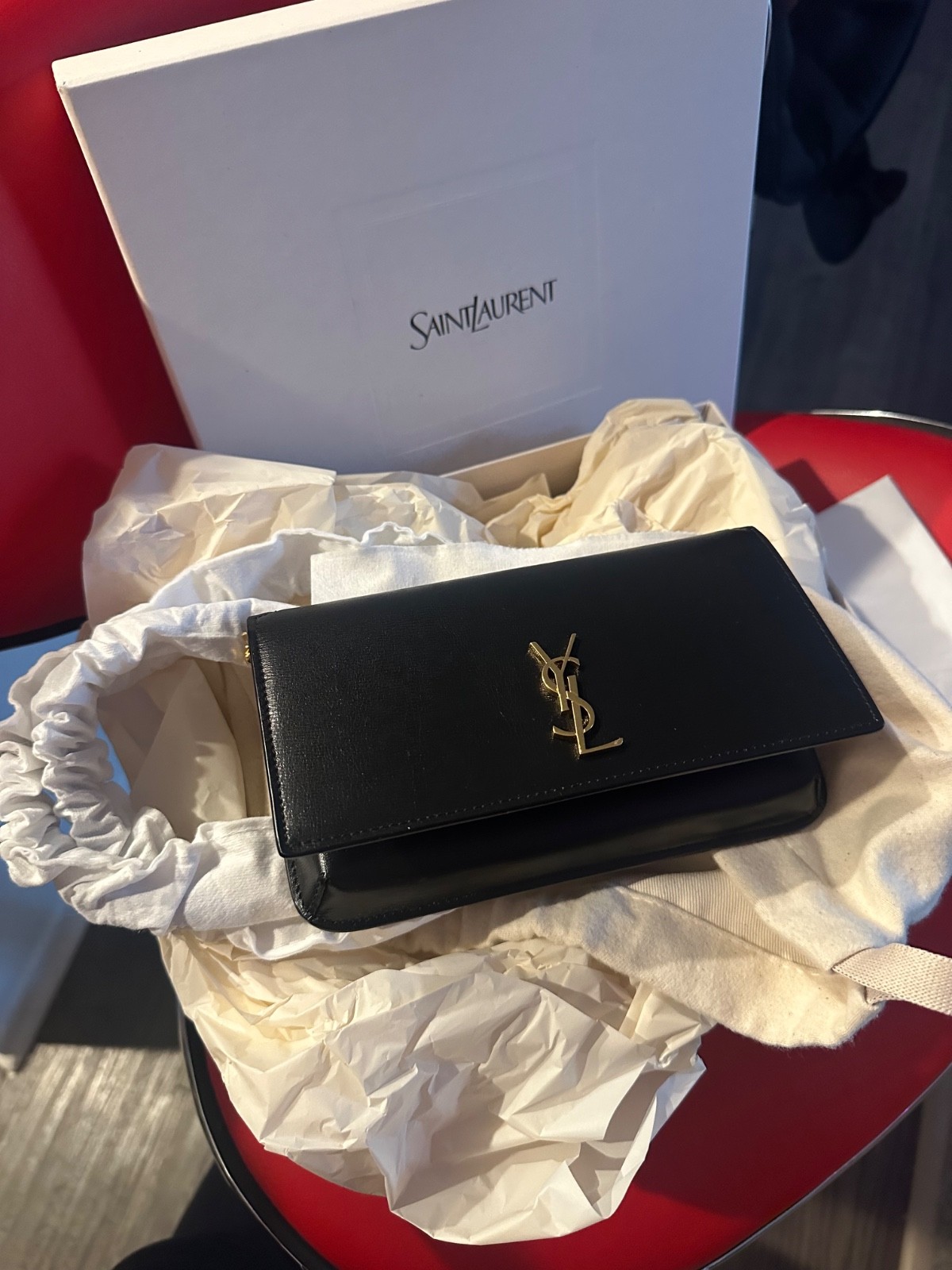 Saint Laurent Kate Classic Gold Hardware Crossbody Small Black Leather