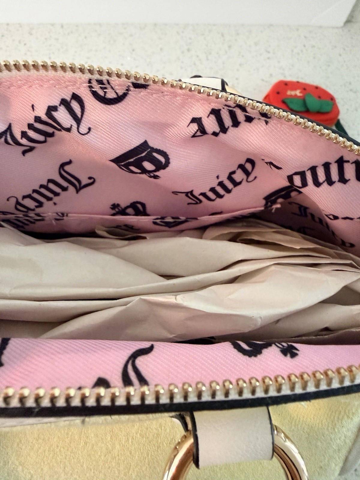 Juicy Couture Yellow Terry Cloth Strawberry Shoulder Bag Tote Coin Pouch NWT