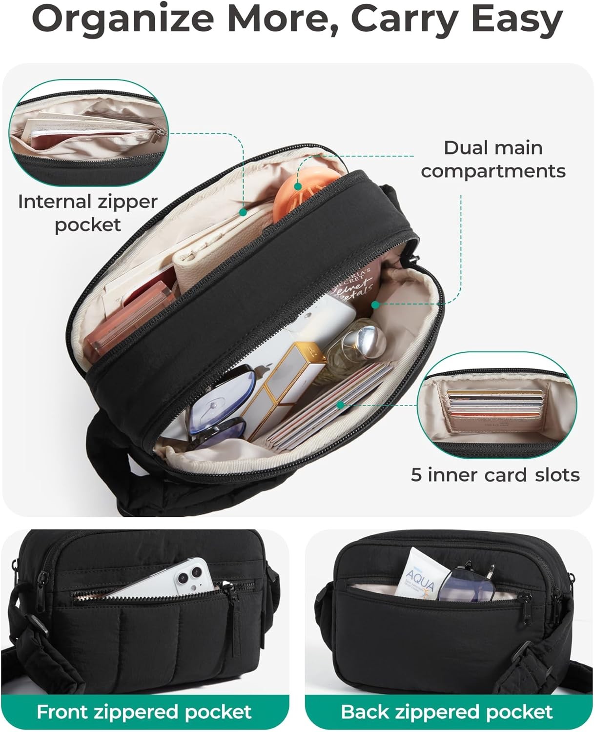 Mini Crossbody Purse for Women, RFID Blocking Travel Handbag – Black