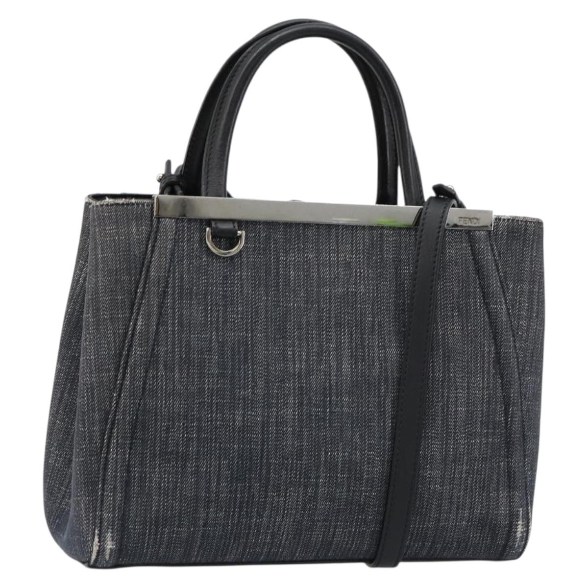 FENDI 2 JOURS Hand Bag Denim 2way Blue Silver Auth ka4513