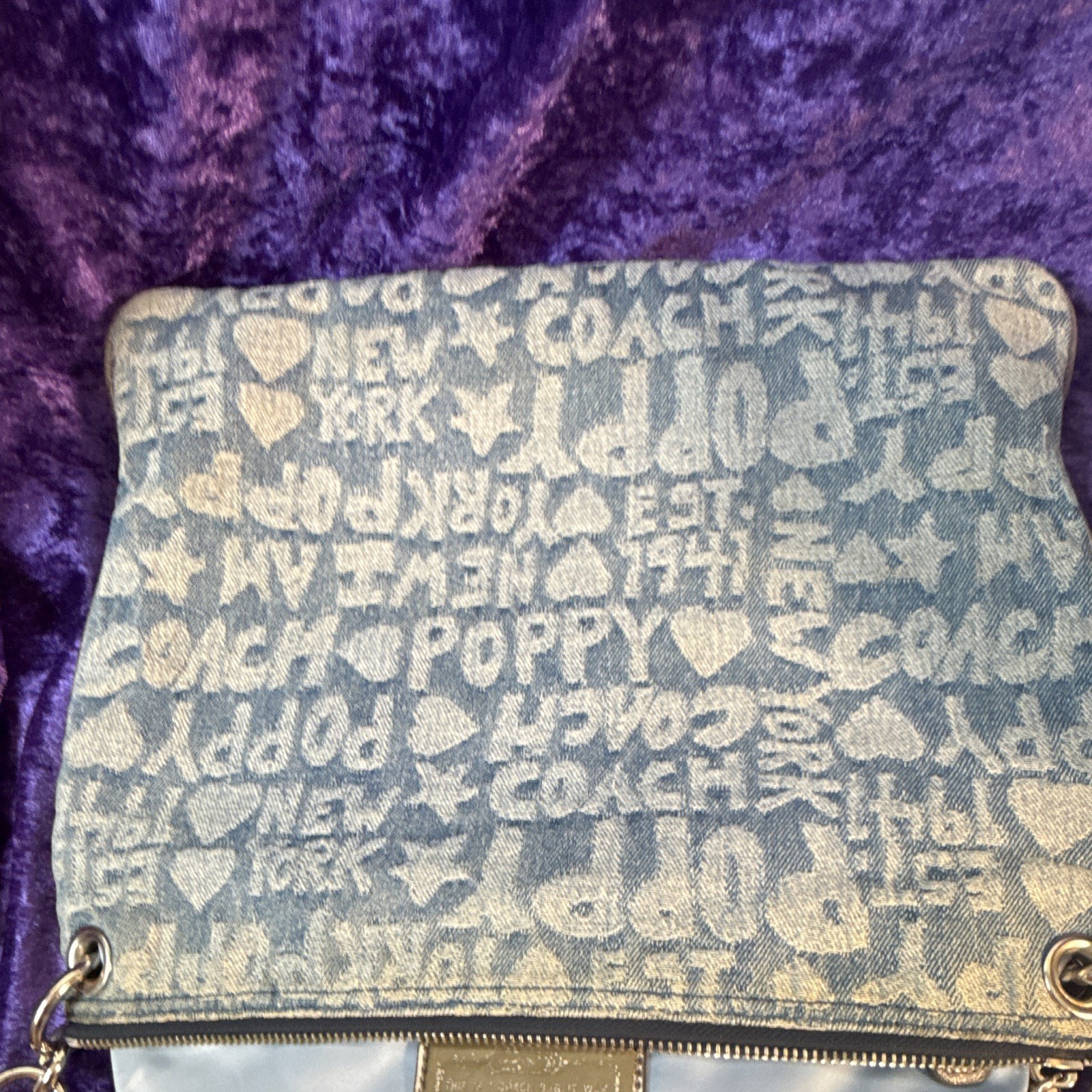 Coach Poppy Blue Logo Shoulder Bag Zip Closure Lined Detachable Strap Silver
