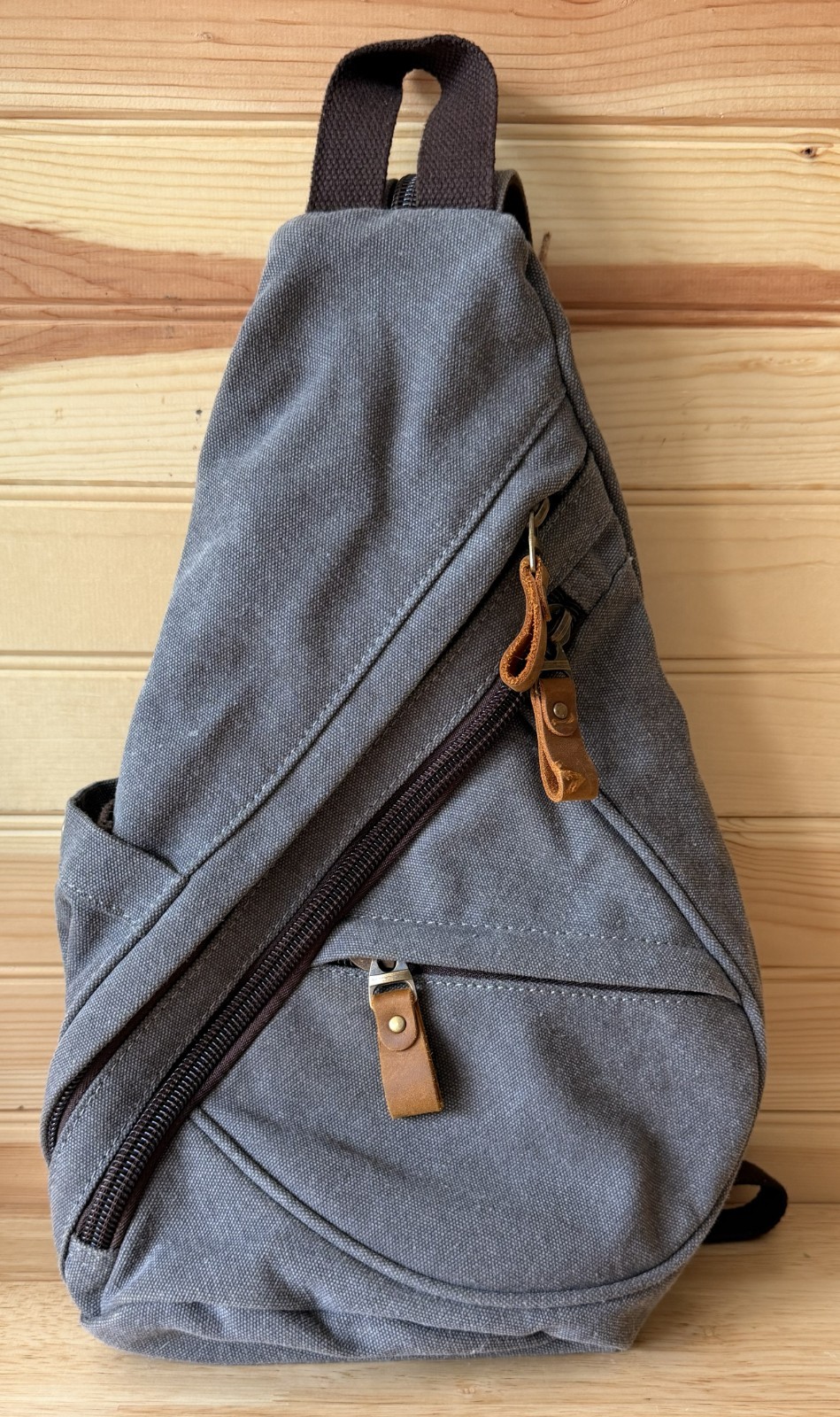 Gray Canvas Convertible Sling Backpack Crossbody Travel Bag Multi Pocket Unisex