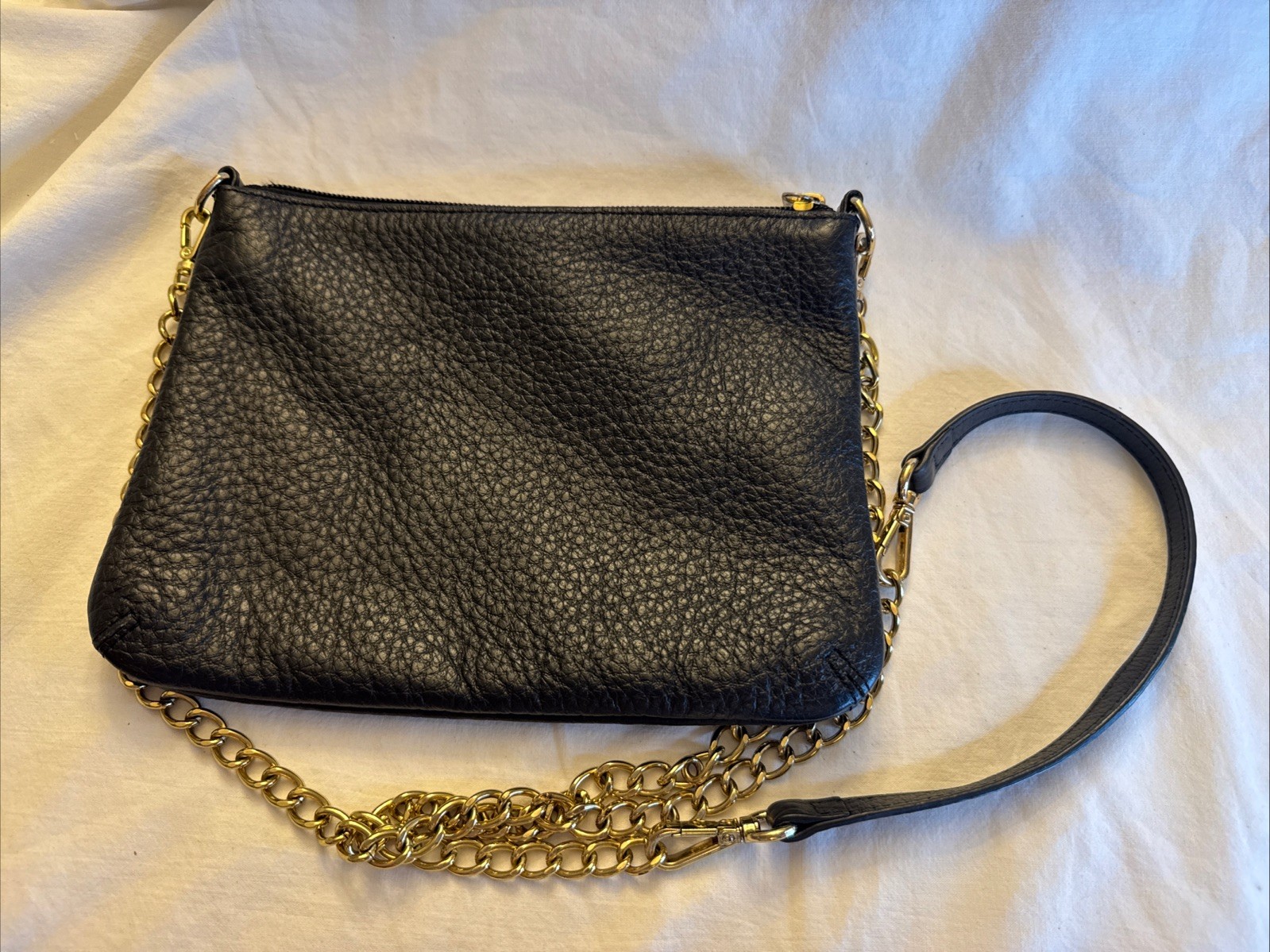 LODIS Black Pebbled Leather 2 Ways Chain Strap Zipper Clutch Crossbody Bag