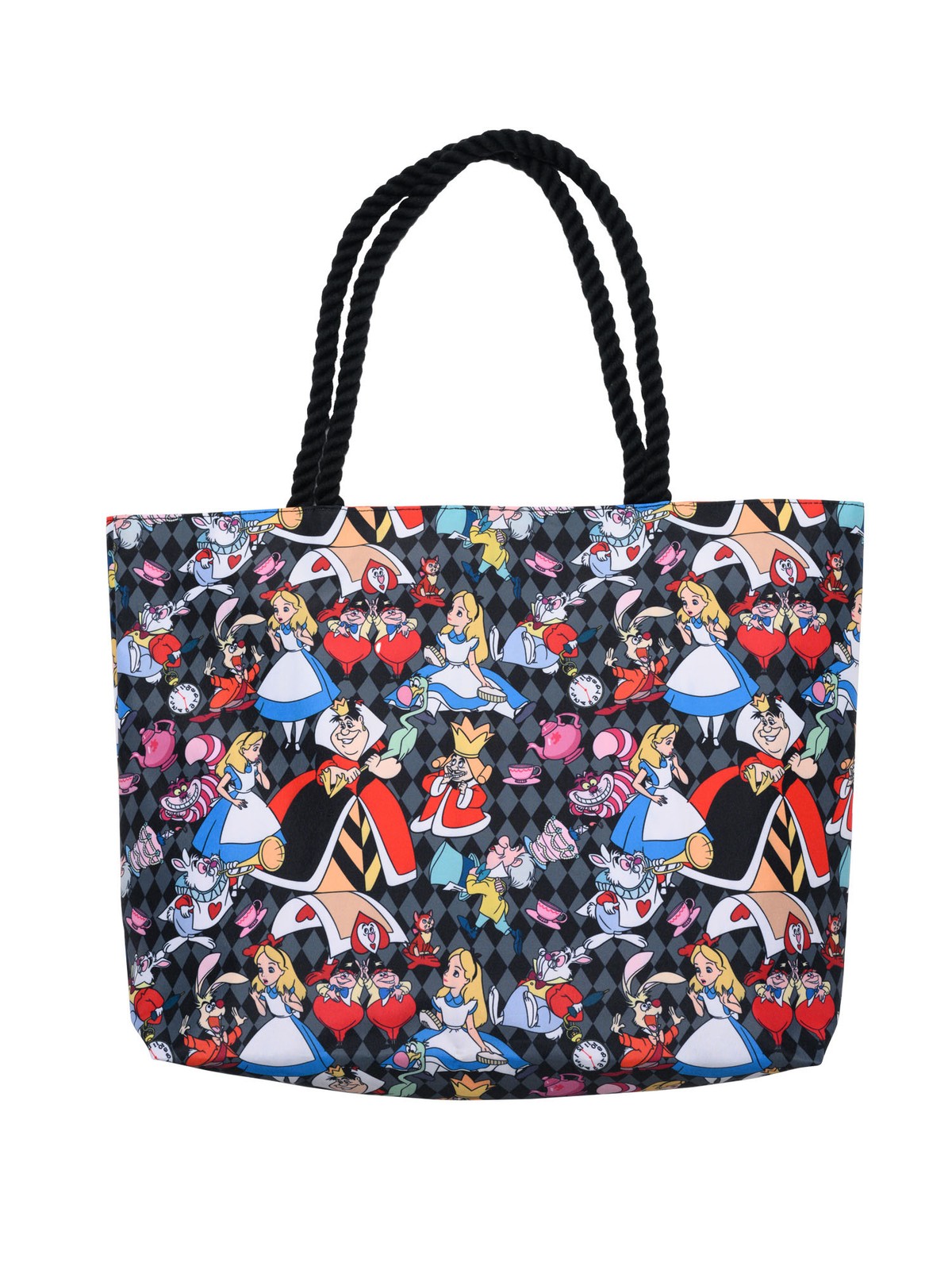 Alice In Wonderland Tote Bag Rope Handle Cheshire Cat Queen of Hearts Women’s