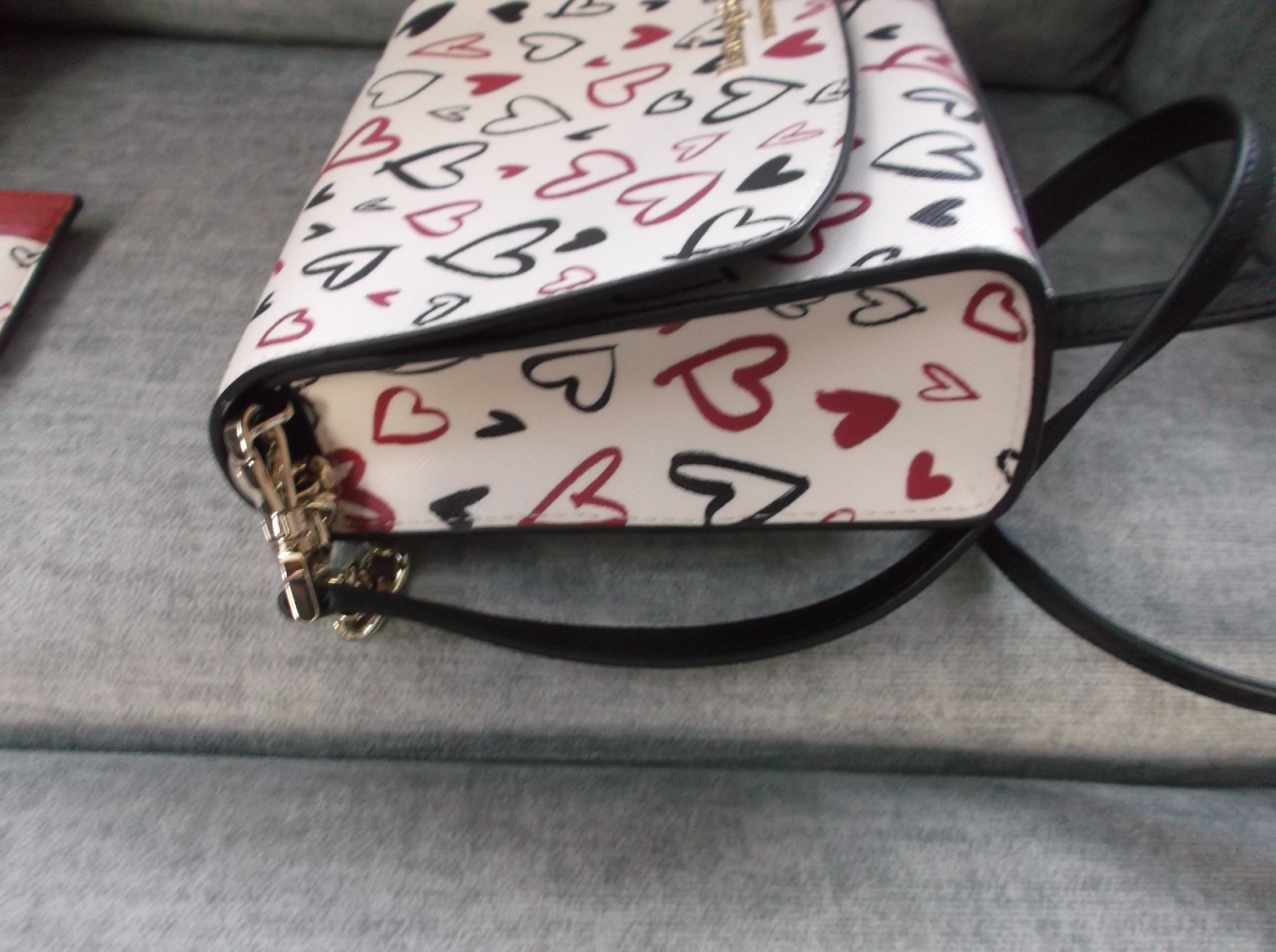 Kate Spade Stacie Red Black White Crossbody Hearts PVC Leather w/Card Carrier