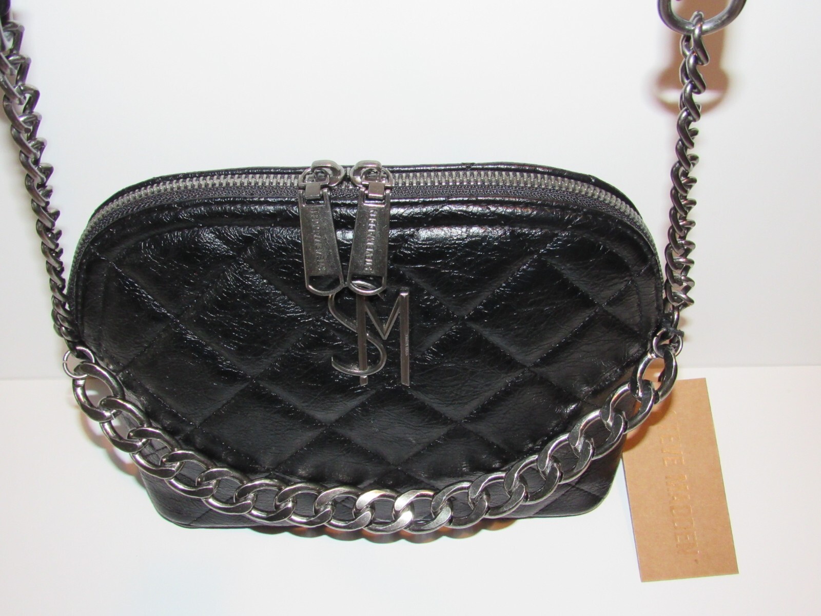 Steve Madden BMAGGIE CRINKLE Black Dome Crossbody Chain Strap