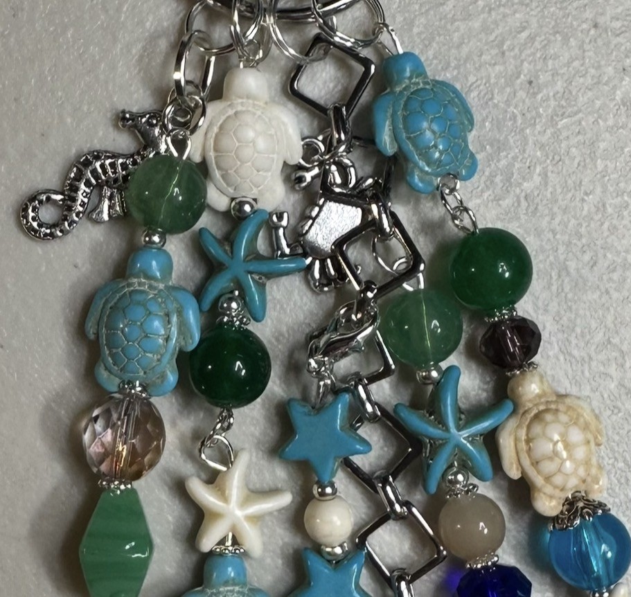Artisan OCEAN SEA TURTLE S Handbag Jewelry Beaded Purse Bag Charm Keychain