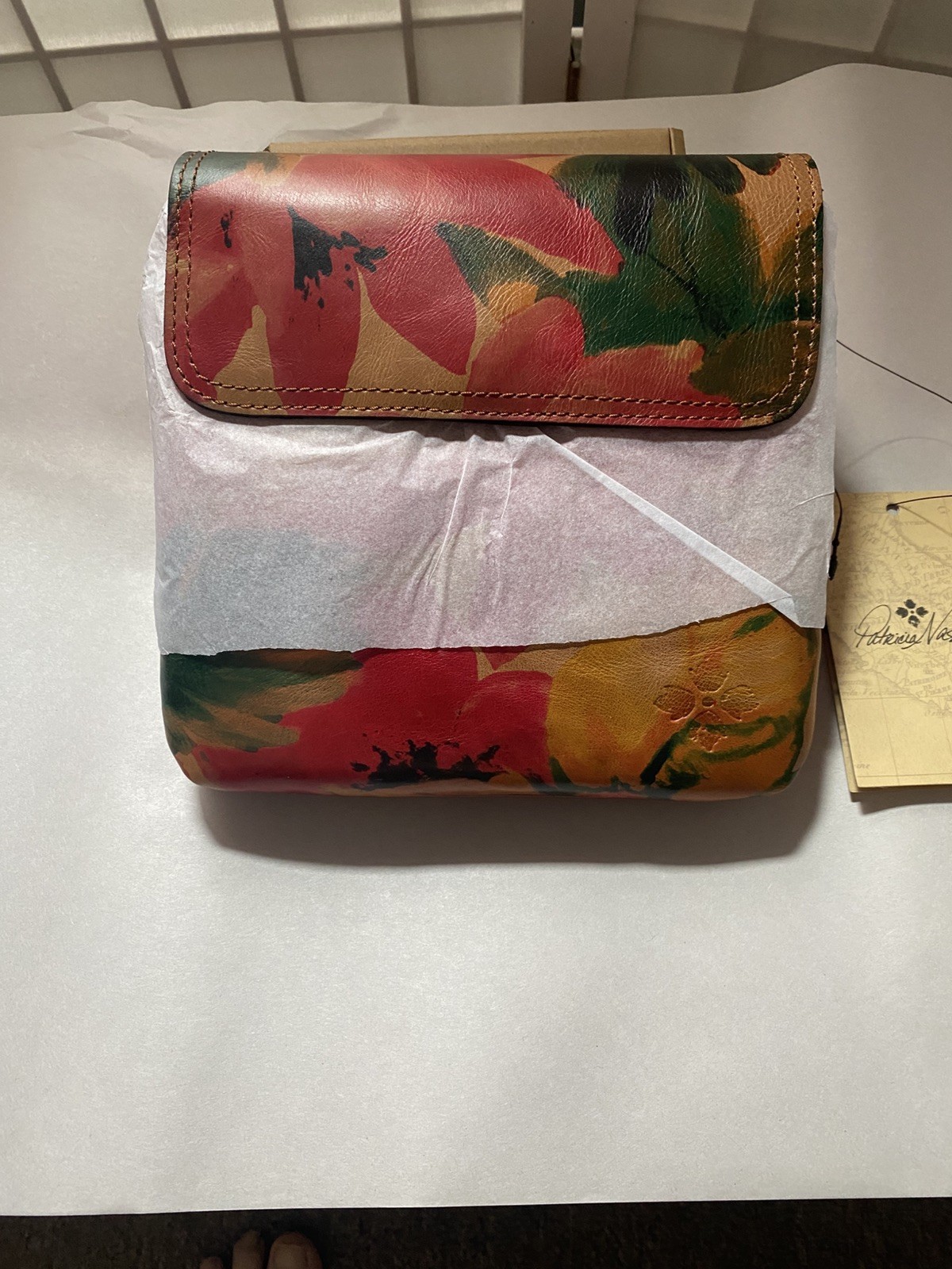 Patricia Nash Balluri Leather Crossbody Bag in Spring Multi Color Print NEW