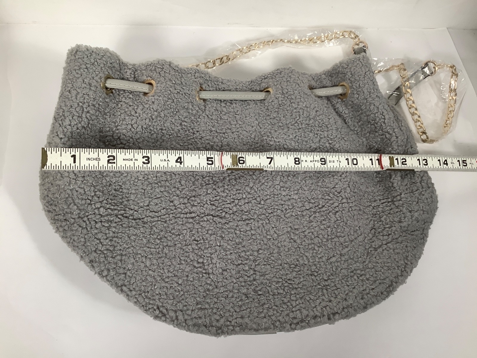 HANDBAG REPUBLIC Vegan Bucket Bag Gray Sherpa Style Gold Tone Chain