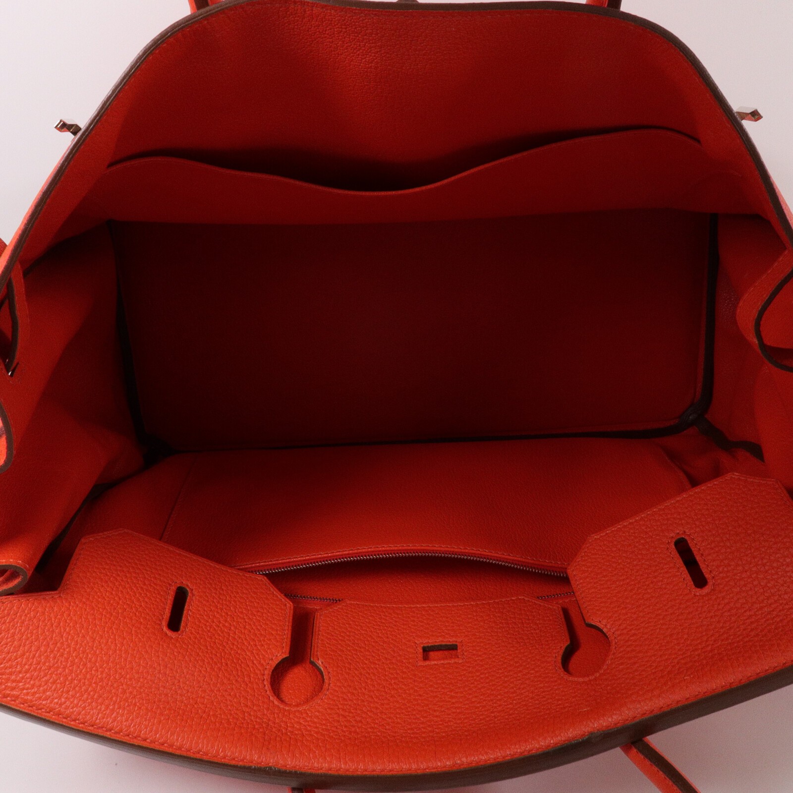HERMES PHW Birkin 40 Handbag Togo Leather Orange Poppy