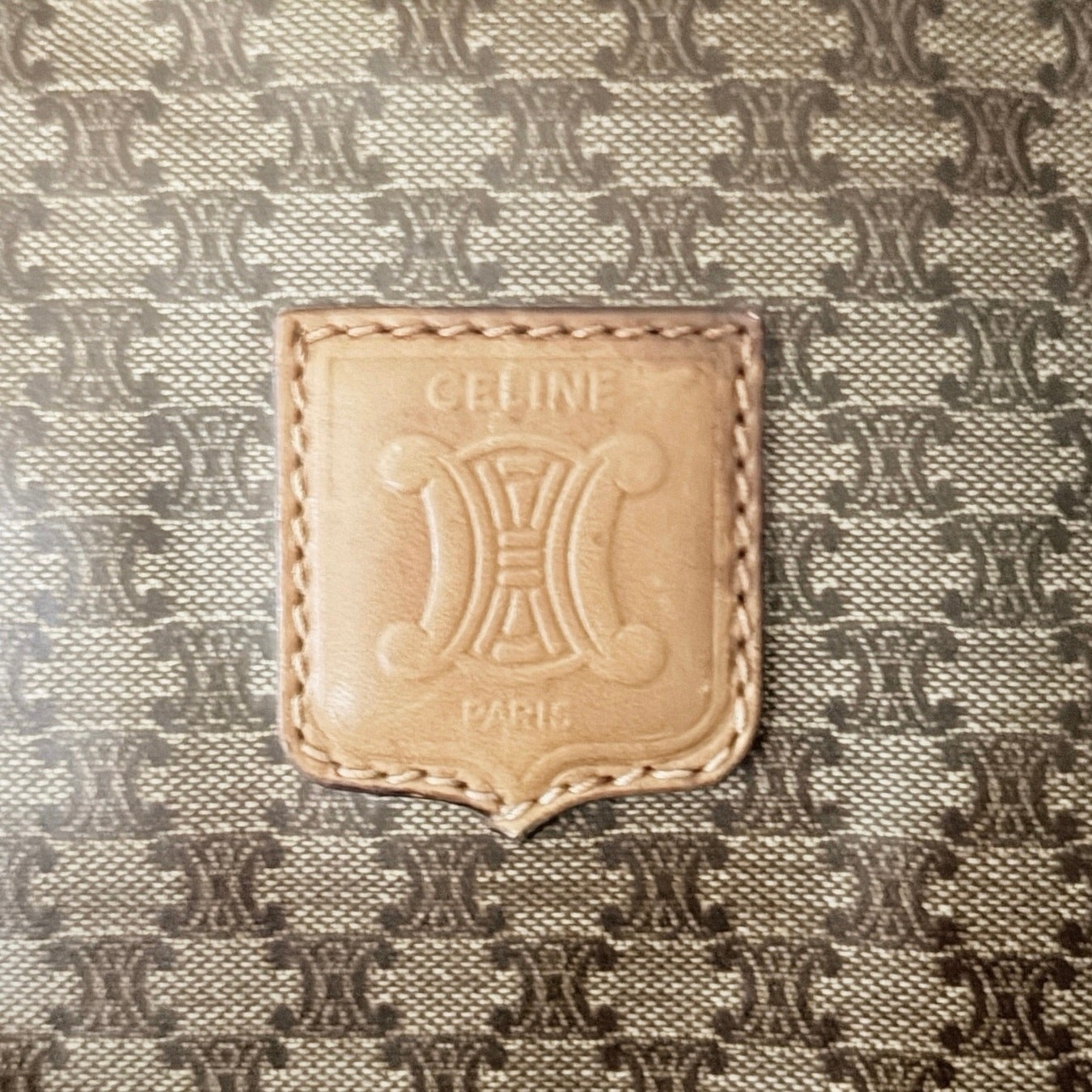 Vintage Celine Macadam Monogram Boston Bag Tan Brown Triomphe Logo