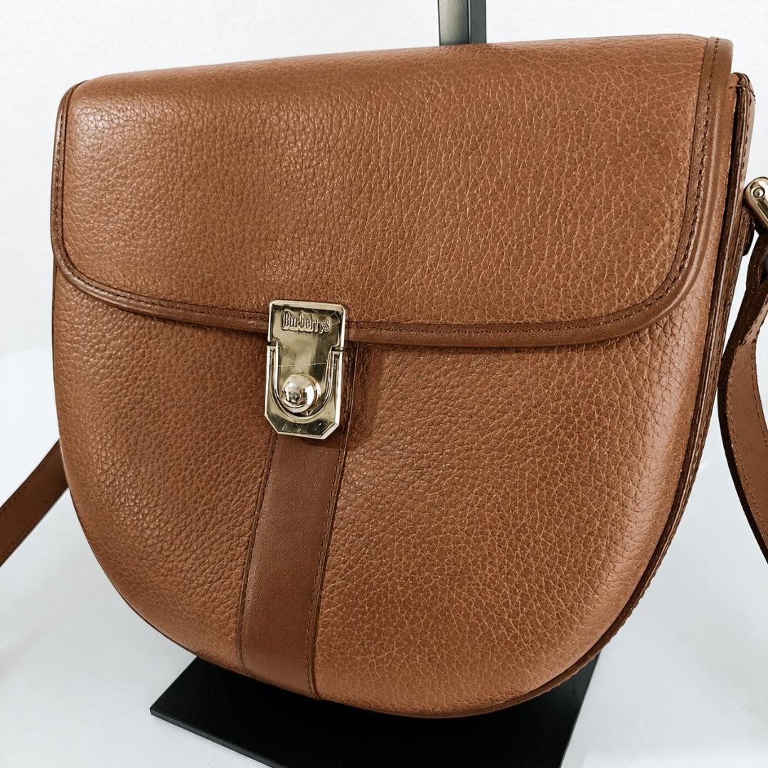 Burberry Shoulder Bag Nova Check Leather Brown Gold Logo Used 8.3×8.3×2.4 inches