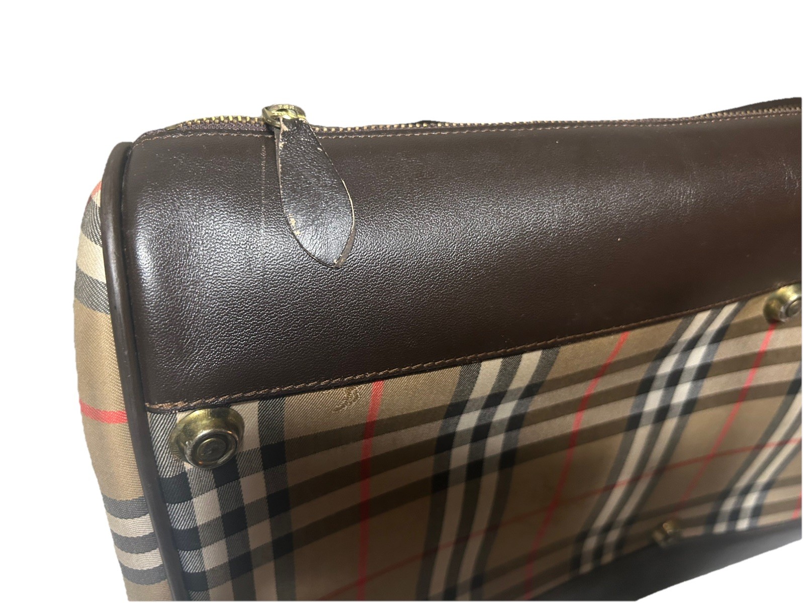 Vintage Burberry Beige Boston Large Travel Bag Haymarket Check Canvas