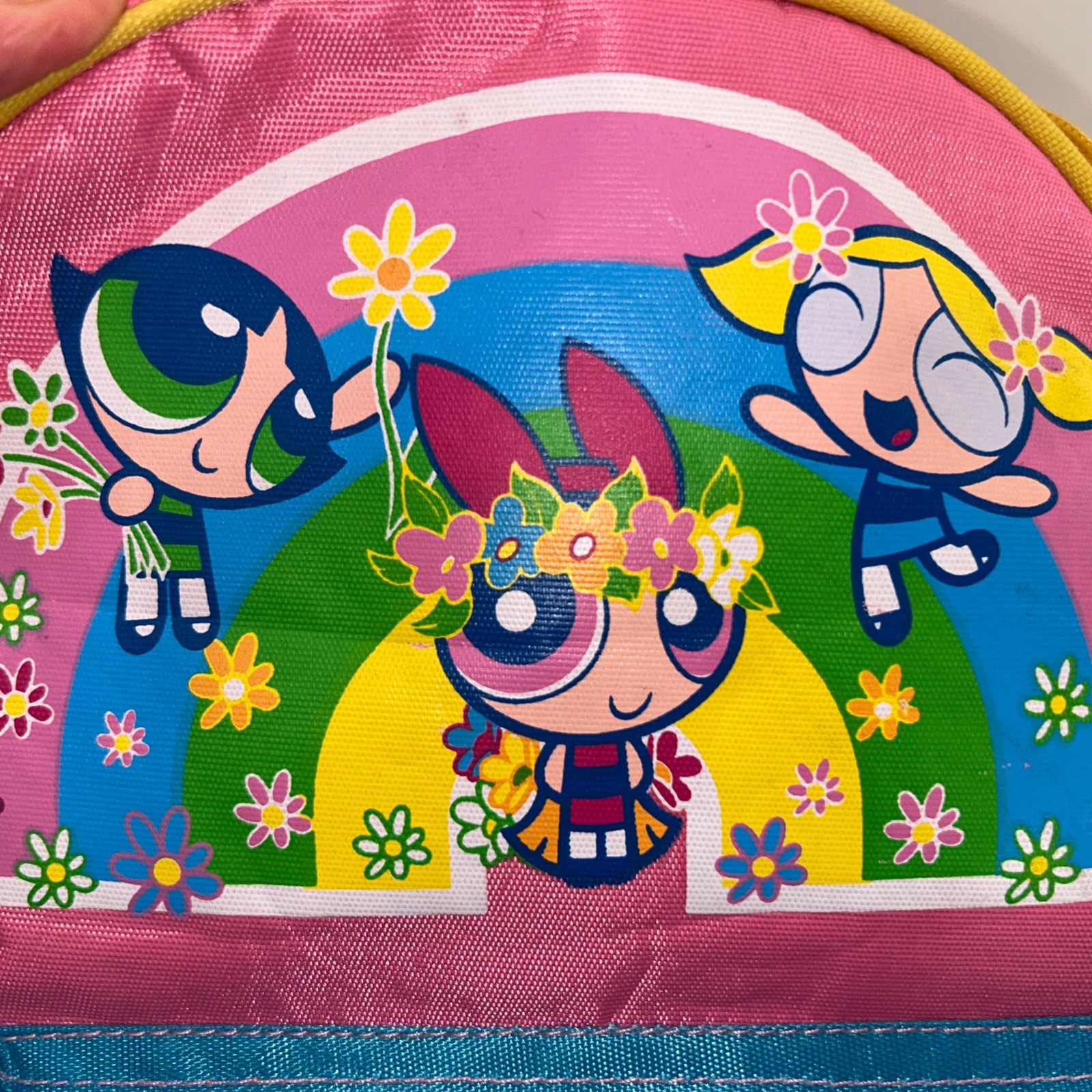 Y2K Powerpuff Girls Mini Backpack Pink Yellow Zipper Blossom Buttercup Bubbles