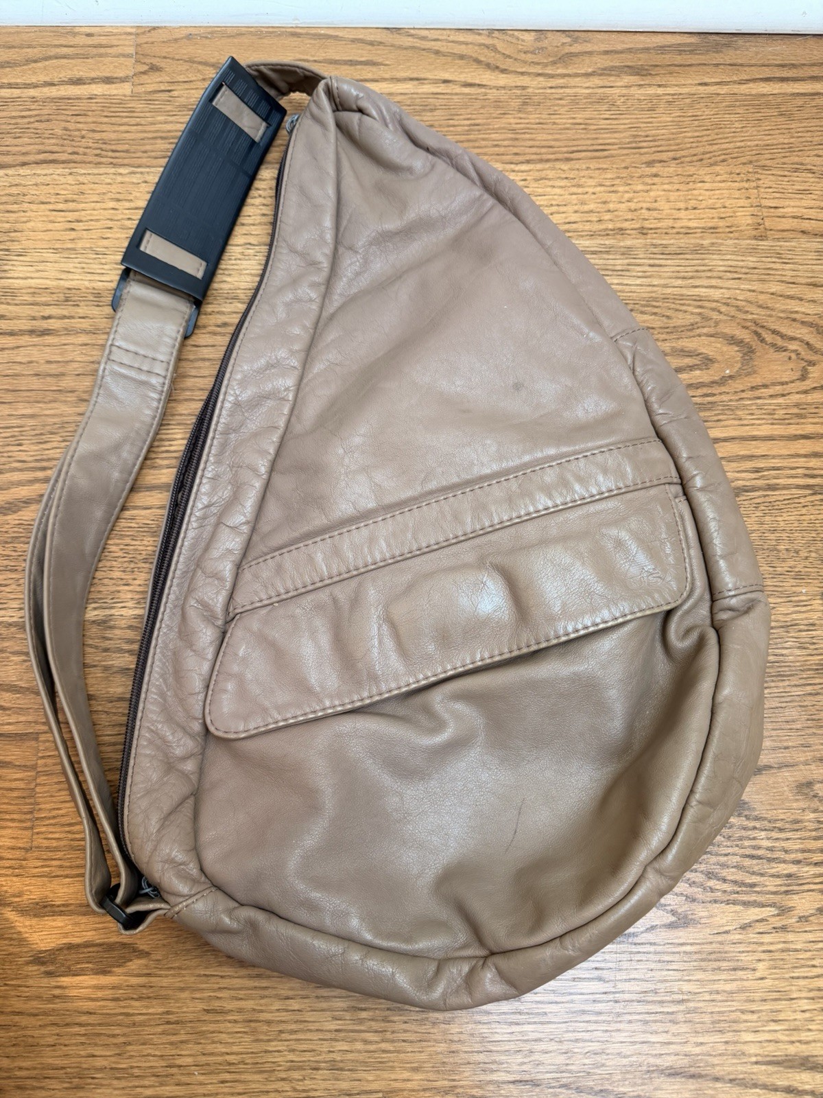 AmeriBag Healthy Back Bag Leather Traveler Sling Backpack Crossbody Taupe